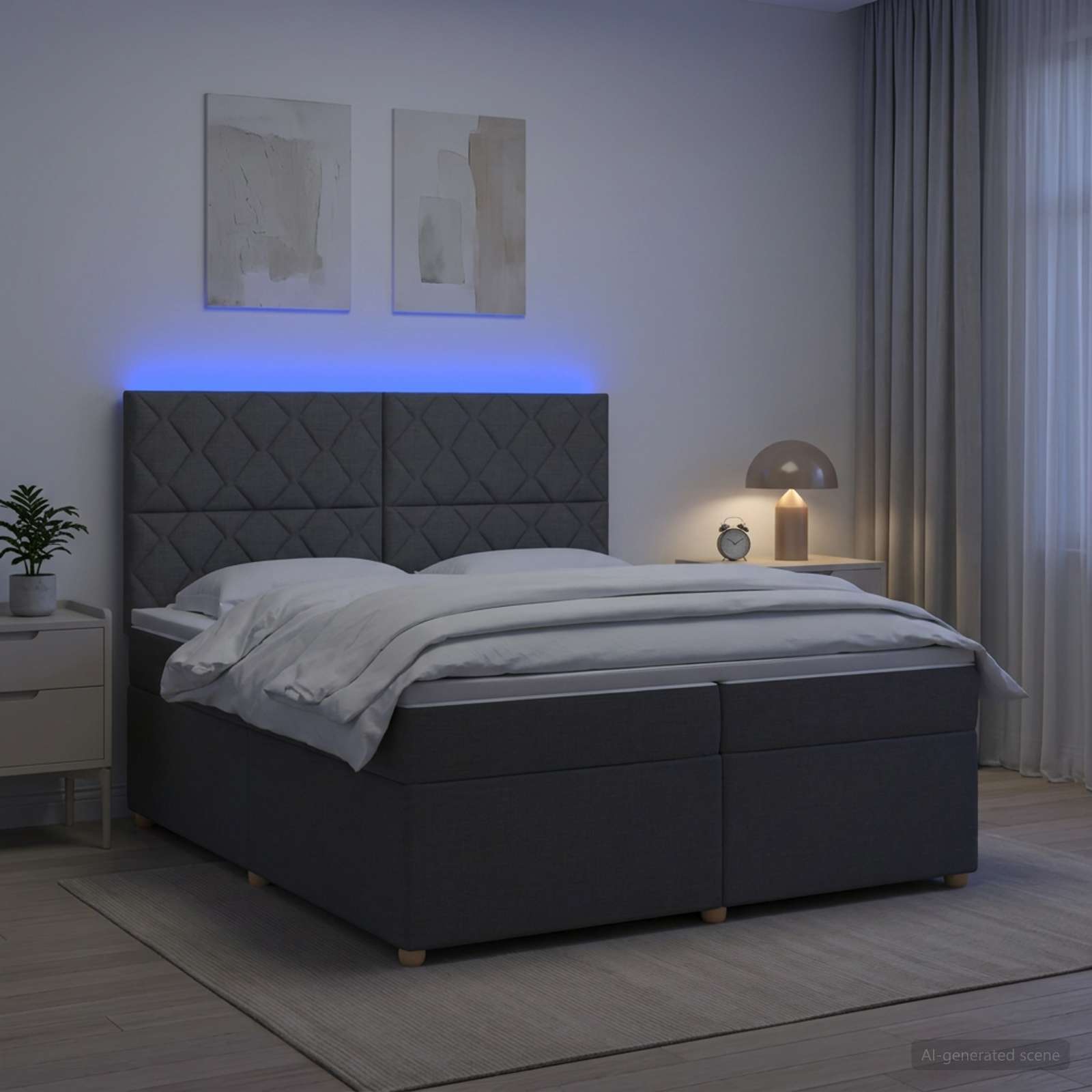 Κρεβάτι box spring με στρώμα Σκούρο Γκρι 200 x 200 cm Ύφασμα - Pakobazaar