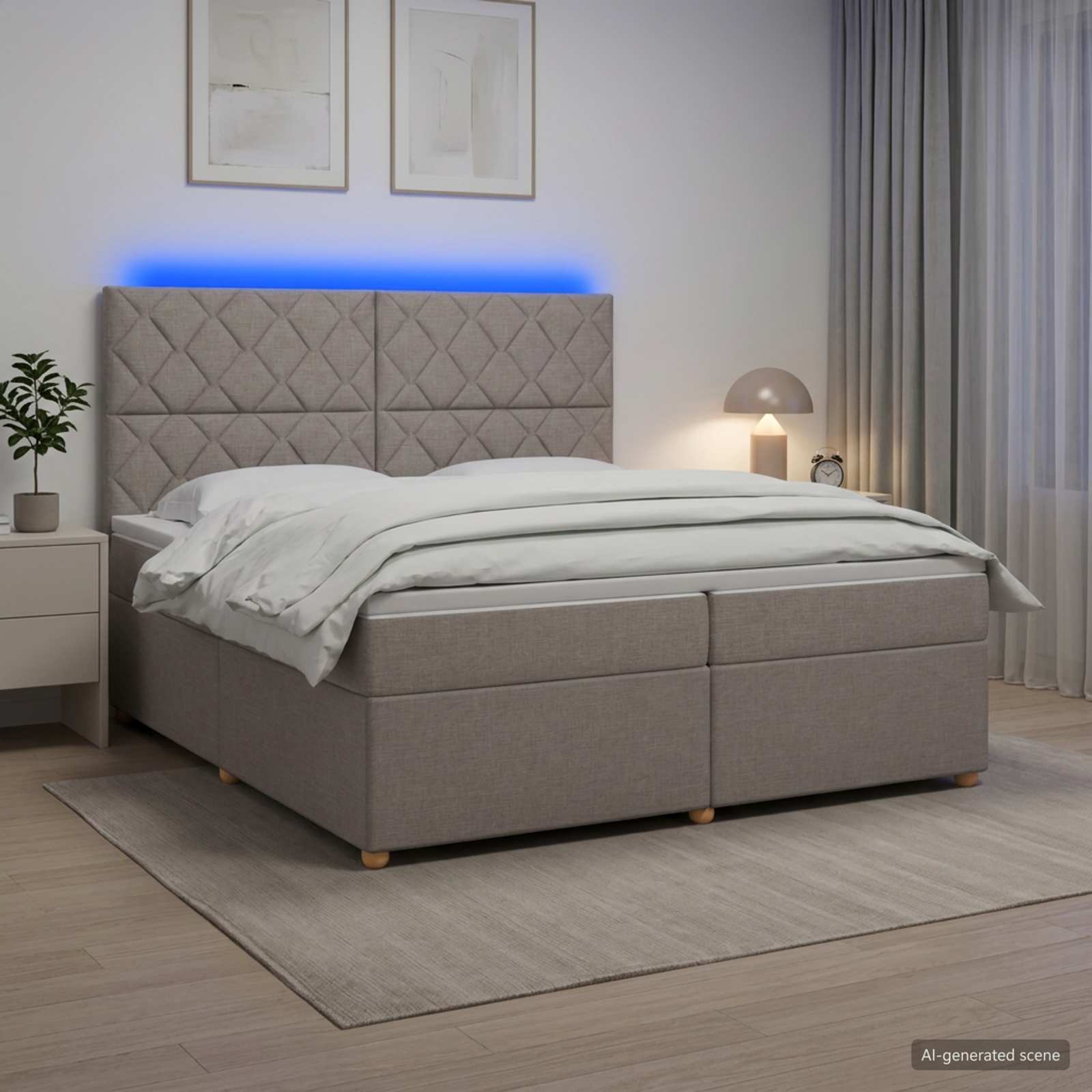 Κρεβάτι box spring με στρώμα Taupe 200 x 200 cm Ύφασμα - Pakobazaar
