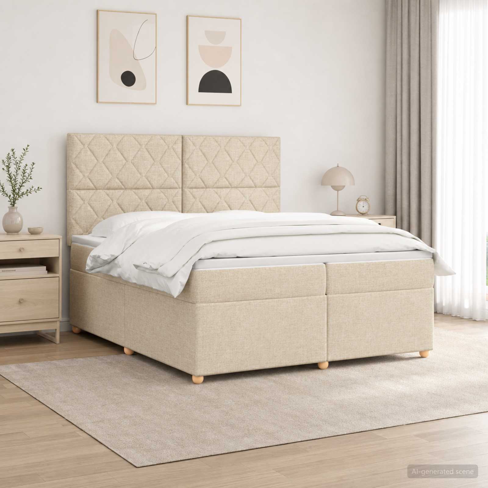 Κρεβάτι box spring με στρώμα Κρεμ 200 x 200 cm Ύφασμα - Pakobazaar