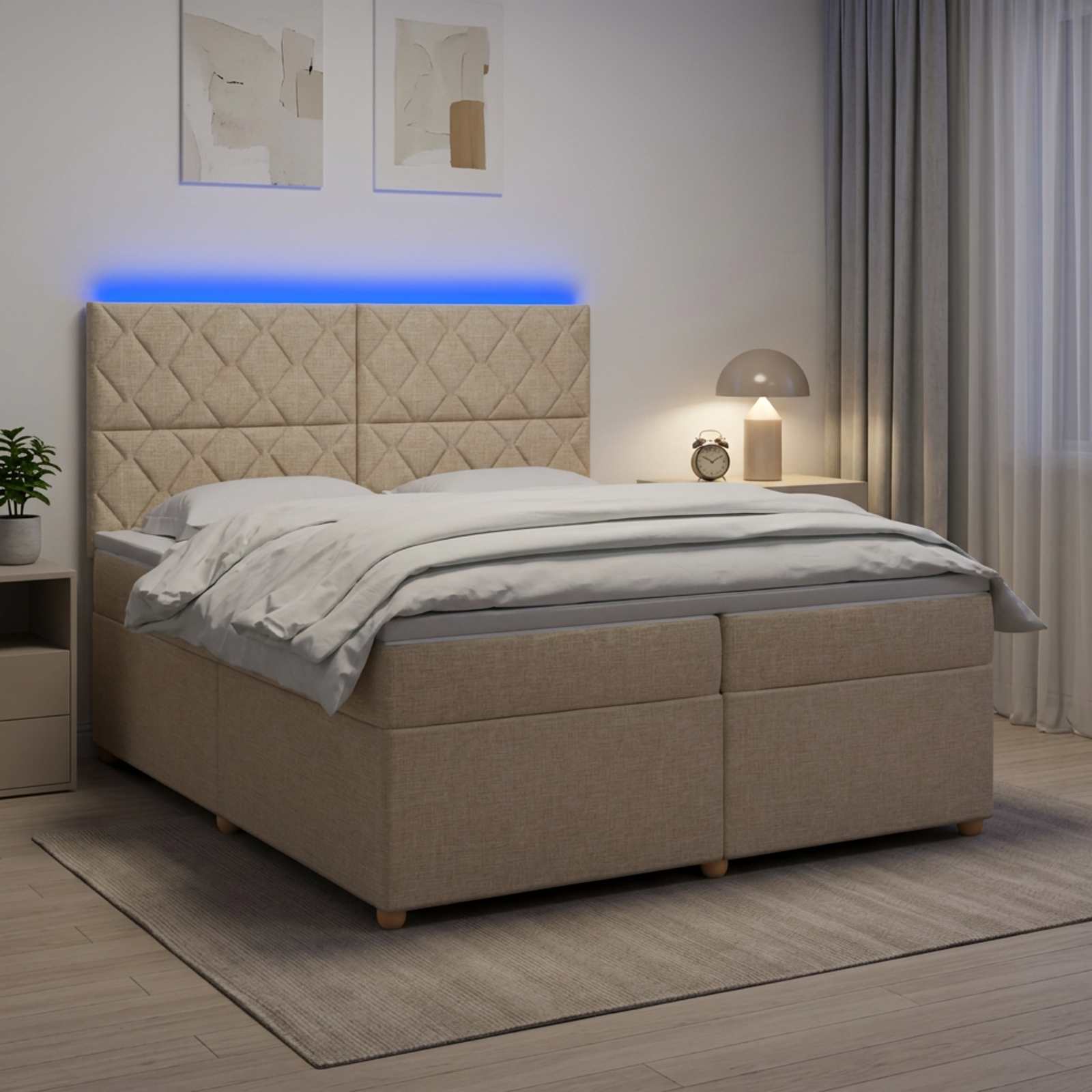 Κρεβάτι box spring με στρώμα Κρεμ 200 x 200 cm Ύφασμα - Pakobazaar