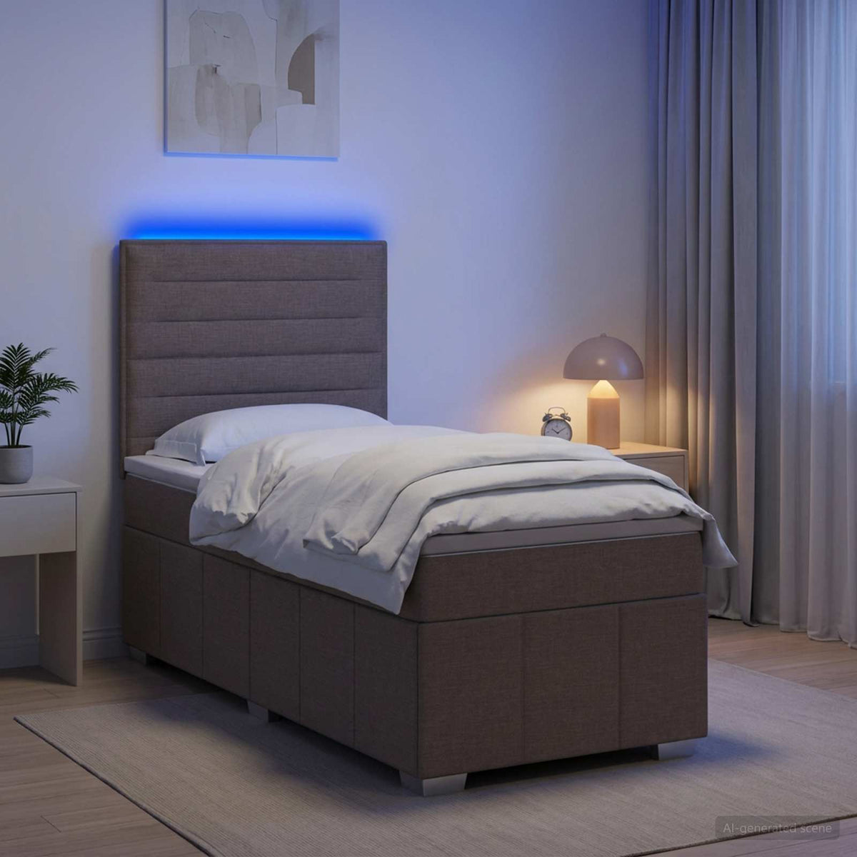 Κρεβάτι με κουτί ελατηρίου LED και στρώμα Taupe 90 x 200 cm