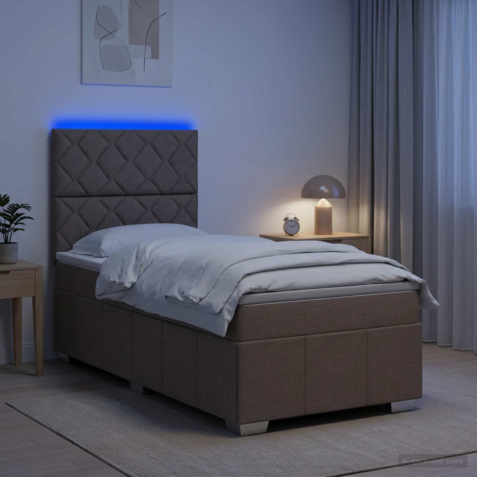 Κρεβάτι με κουτί ελατηρίου LED και στρώμα Taupe 90 x 200 cm - Pakobazaar