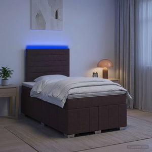 Κρεβάτι με κουτί ελατηρίου LED και στρώμα Σκούρο Καφέ Ύφασμα - Pakobazaar