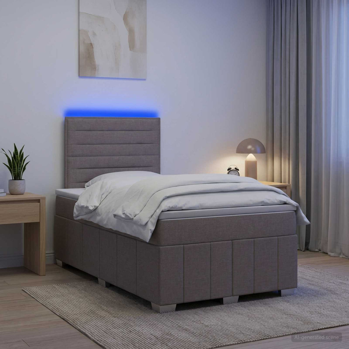 Κρεβάτι με κουτί ελατηρίου LED και στρώμα Taupe 120 x 200 cm