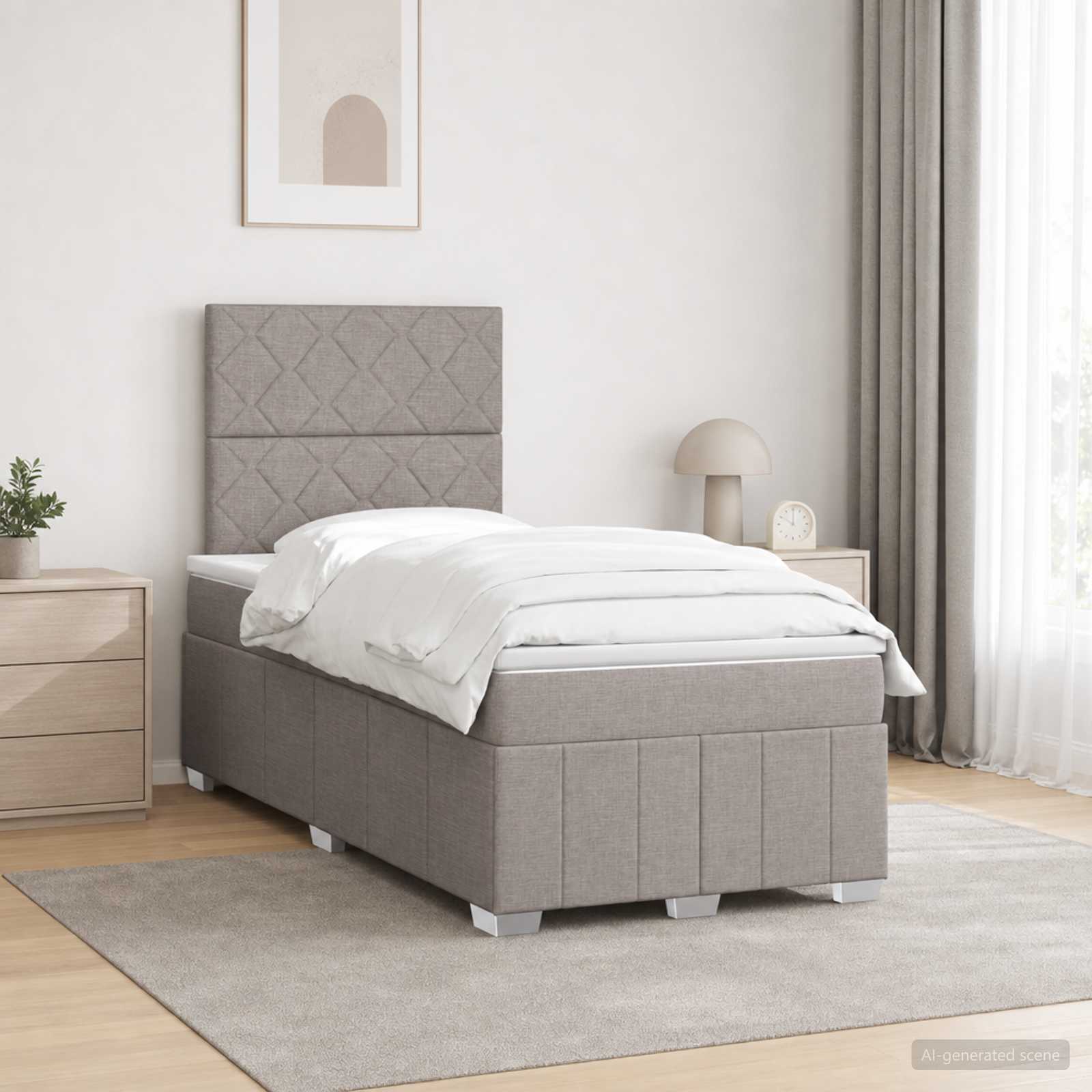 Κρεβάτι με κουτί ελατηρίου LED και στρώμα Taupe 120 x 190 cm