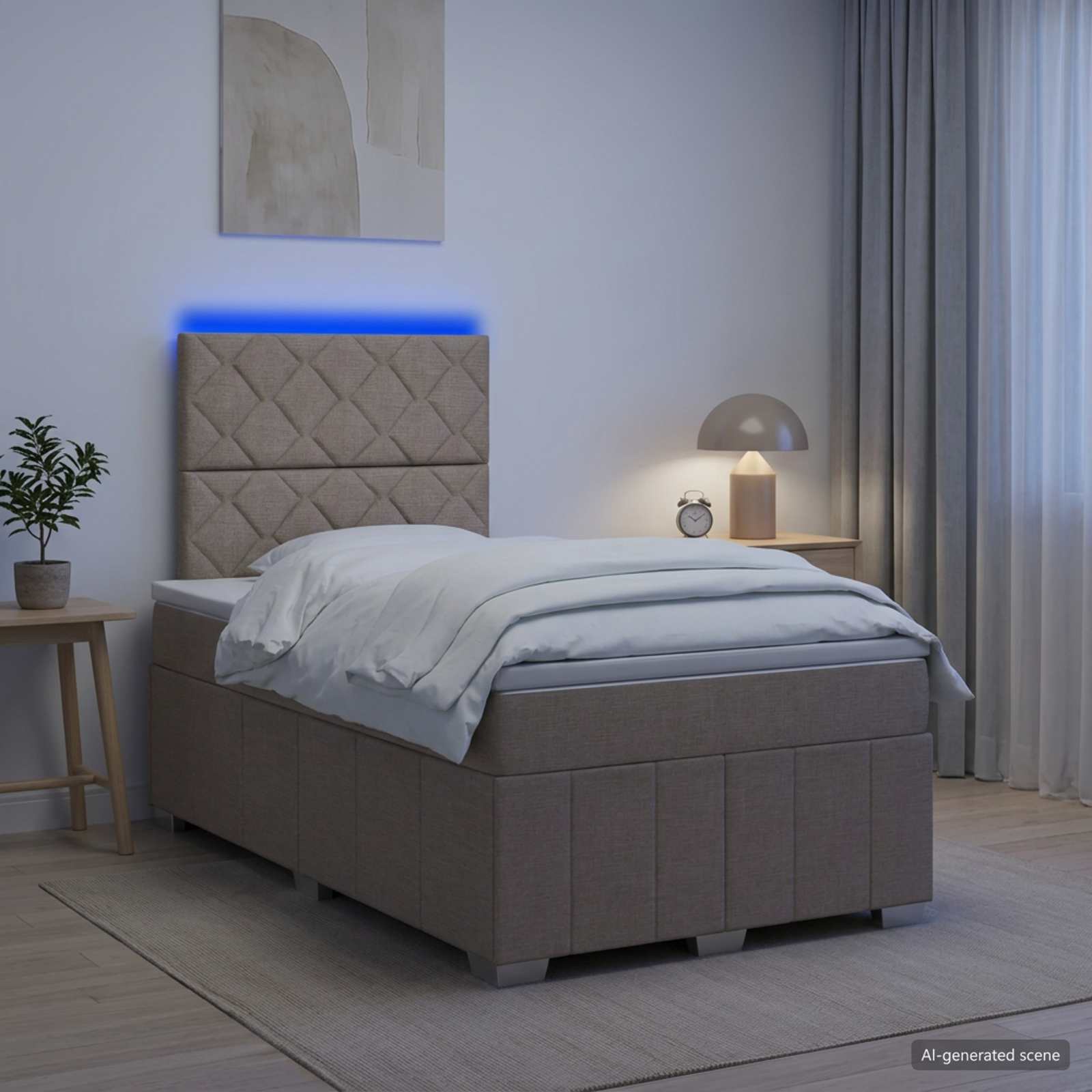 Κρεβάτι με κουτί ελατηρίου LED και στρώμα Taupe 120 x 200 cm - Pakobazaar