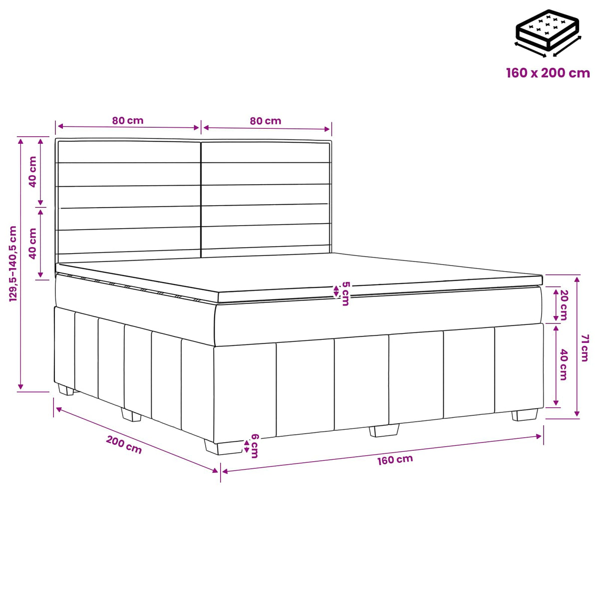 Κρεβάτι με κουτί ελατηρίου LED και στρώμα Taupe 160 x 200 cm