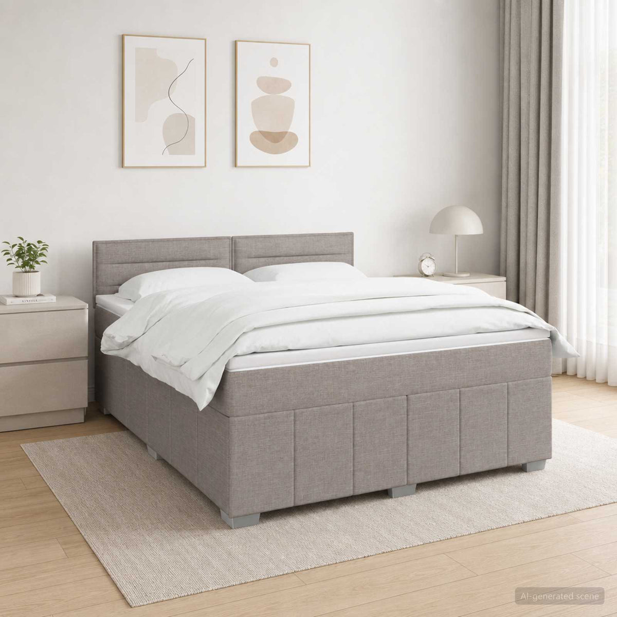 Κρεβάτι με κουτί ελατηρίου LED και στρώμα Taupe 180 x 200 cm