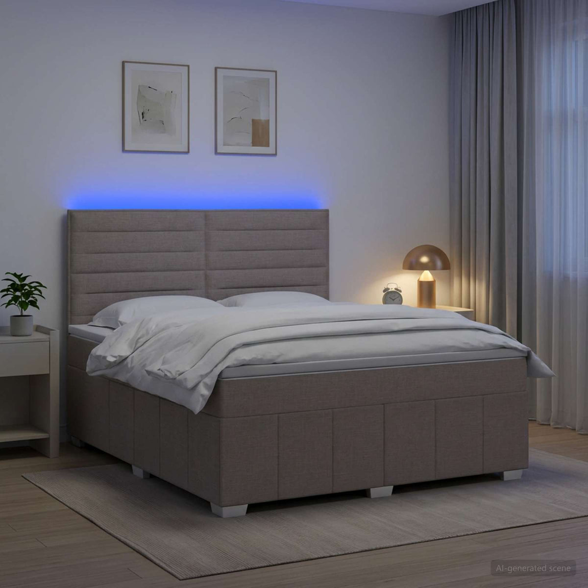 Κρεβάτι με κουτί ελατηρίου LED και στρώμα Taupe 160 x 200 cm