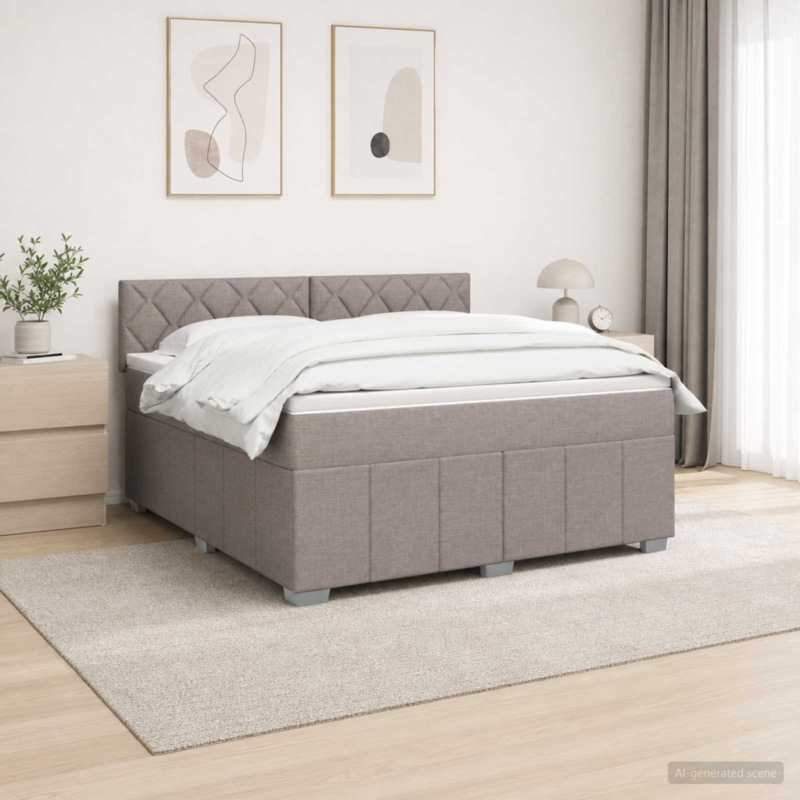 Κρεβάτι με κουτί ελατηρίου LED και στρώμα Taupe 140 x 200 cm
