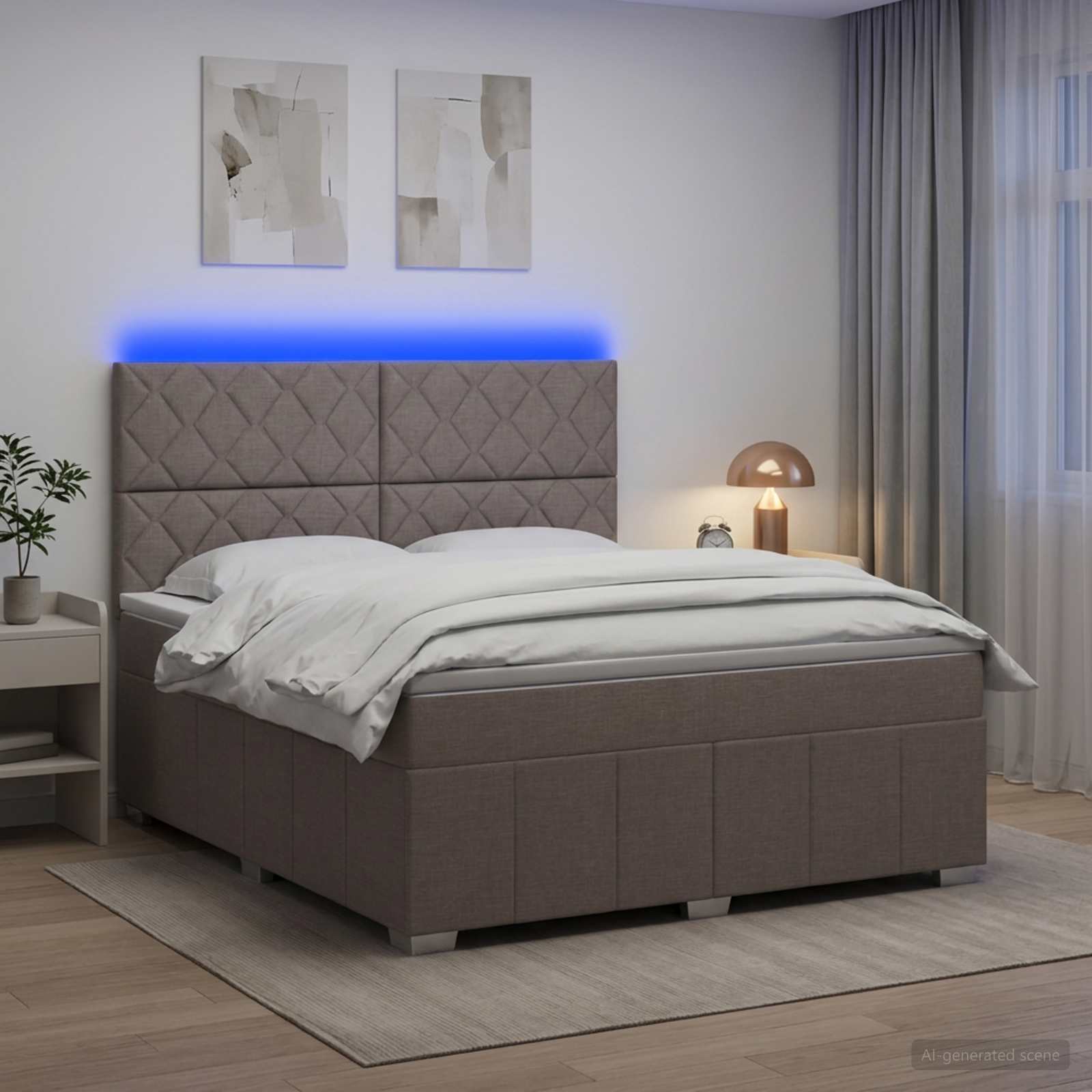 Κρεβάτι με κουτί ελατηρίου LED και στρώμα Taupe 180 x 200 cm - Pakobazaar