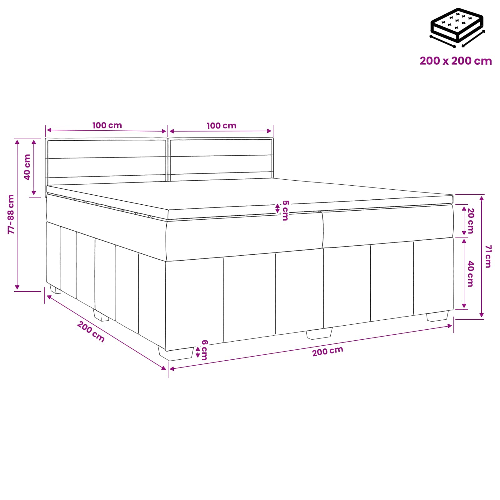 Κρεβάτι με κουτί ελατηρίου LED και στρώμα Σκούρο Γκρι Ύφασμα - Pakobazaar