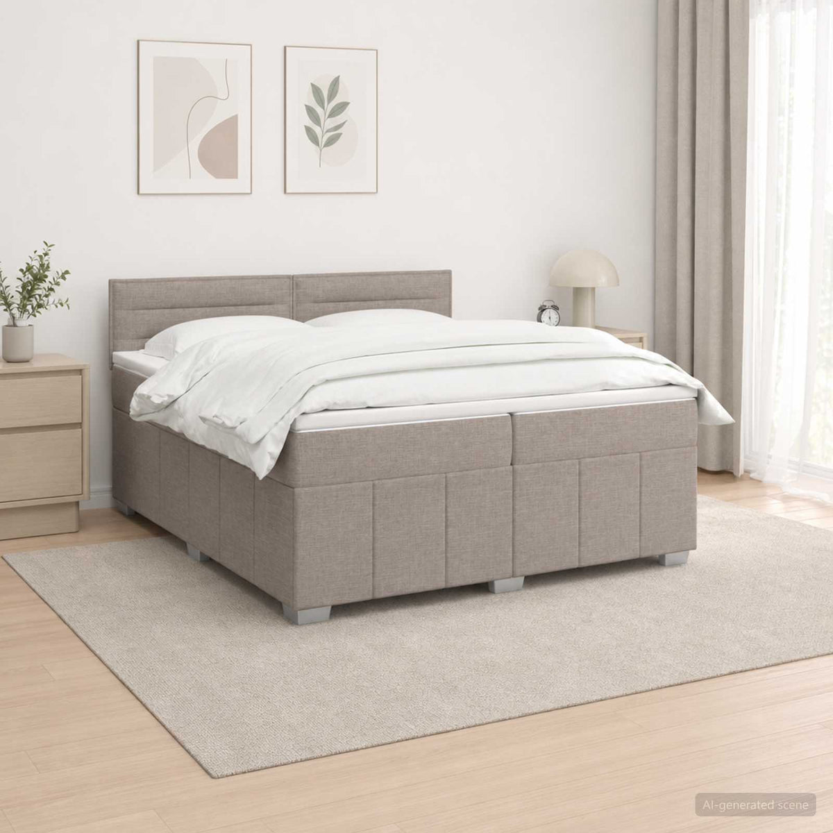 Κρεβάτι με κουτί ελατηρίου LED και στρώμα Taupe 200 x 200 cm - Pakobazaar