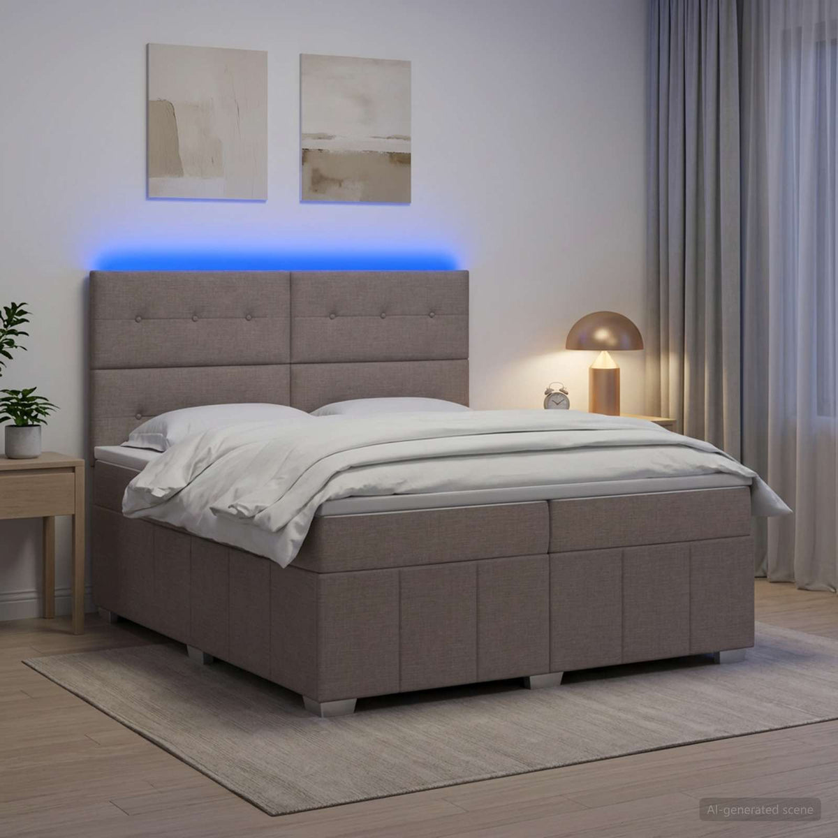Κρεβάτι με κουτί ελατηρίου LED και στρώμα Taupe 200 x 200 cm - Pakobazaar