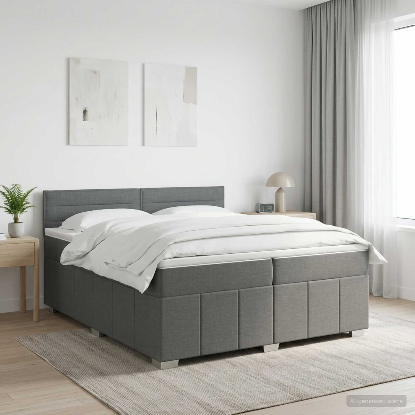 Κρεβάτι με κουτί ελατηρίου LED και στρώμα Σκούρο Γκρι Ύφασμα - Pakobazaar