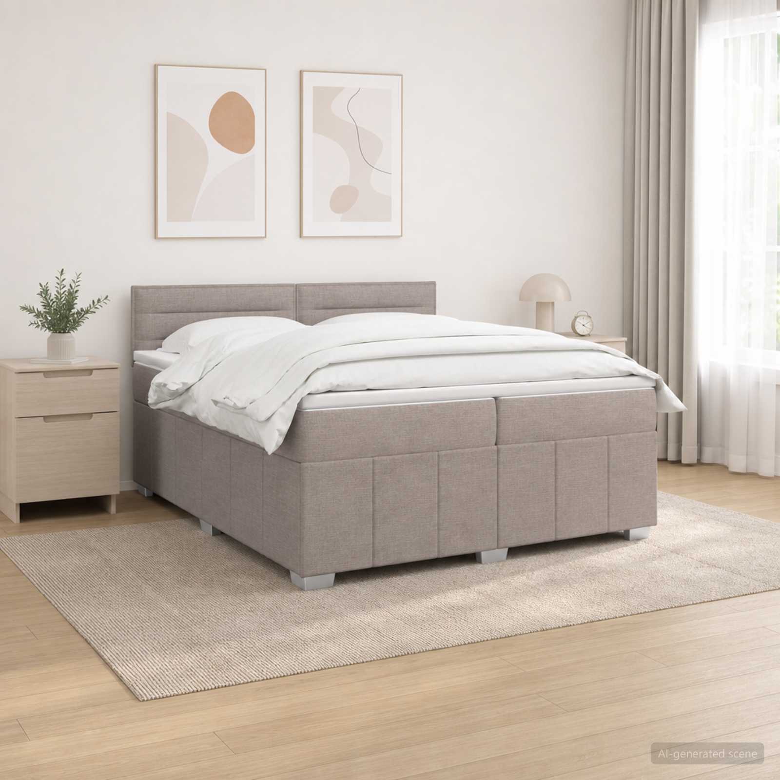 Κρεβάτι με κουτί ελατηρίου LED και στρώμα Taupe 200 x 200 cm - Pakobazaar