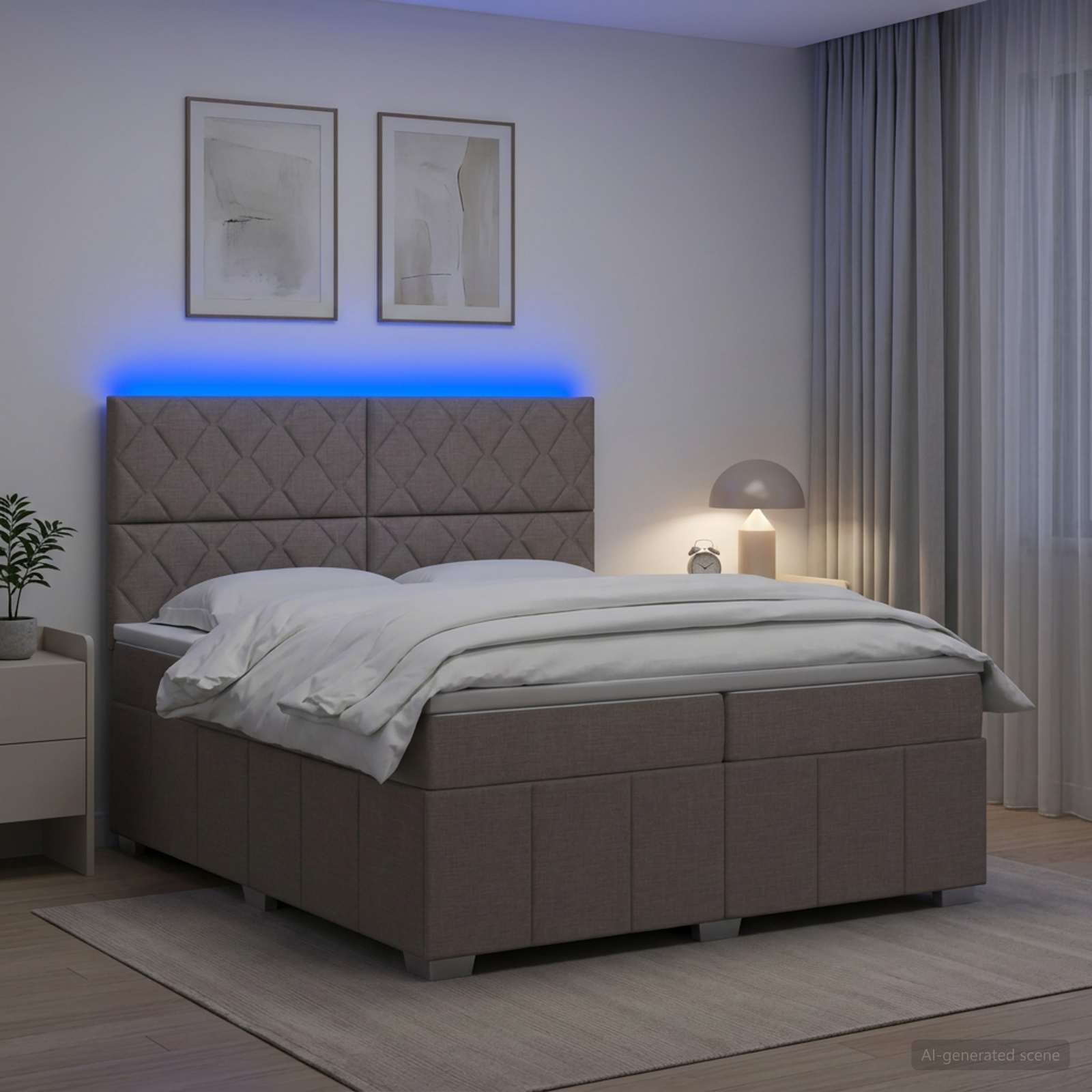 Κρεβάτι με κουτί ελατηρίου LED και στρώμα Taupe 200 x 200 cm - Pakobazaar