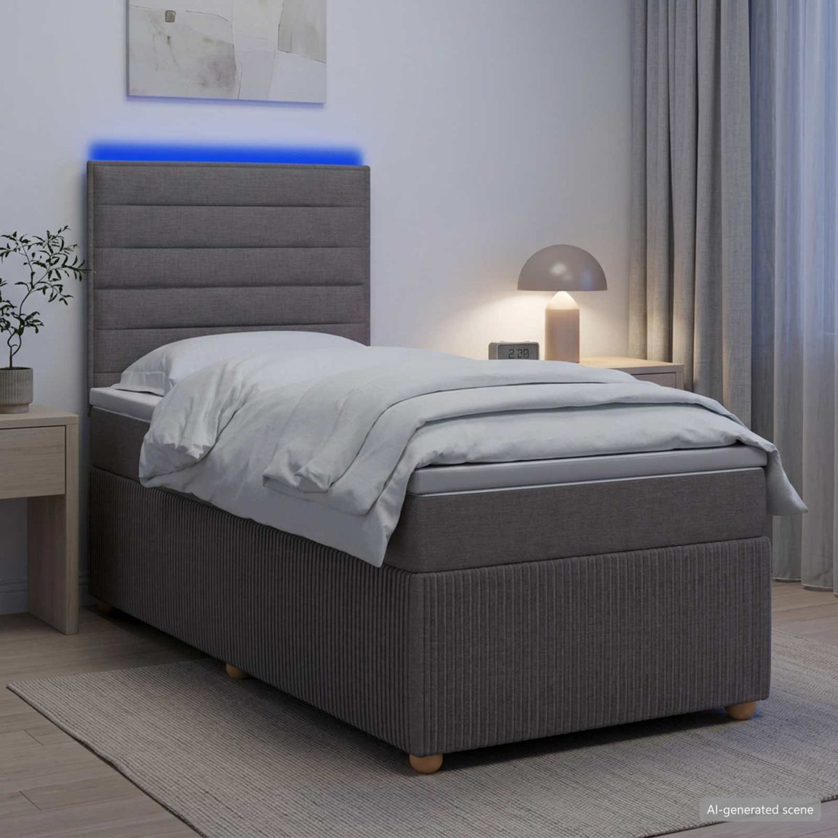 Κρεβάτι με κουτί ελατηρίου LED και στρώμα Taupe 100 x 200 cm - Pakobazaar
