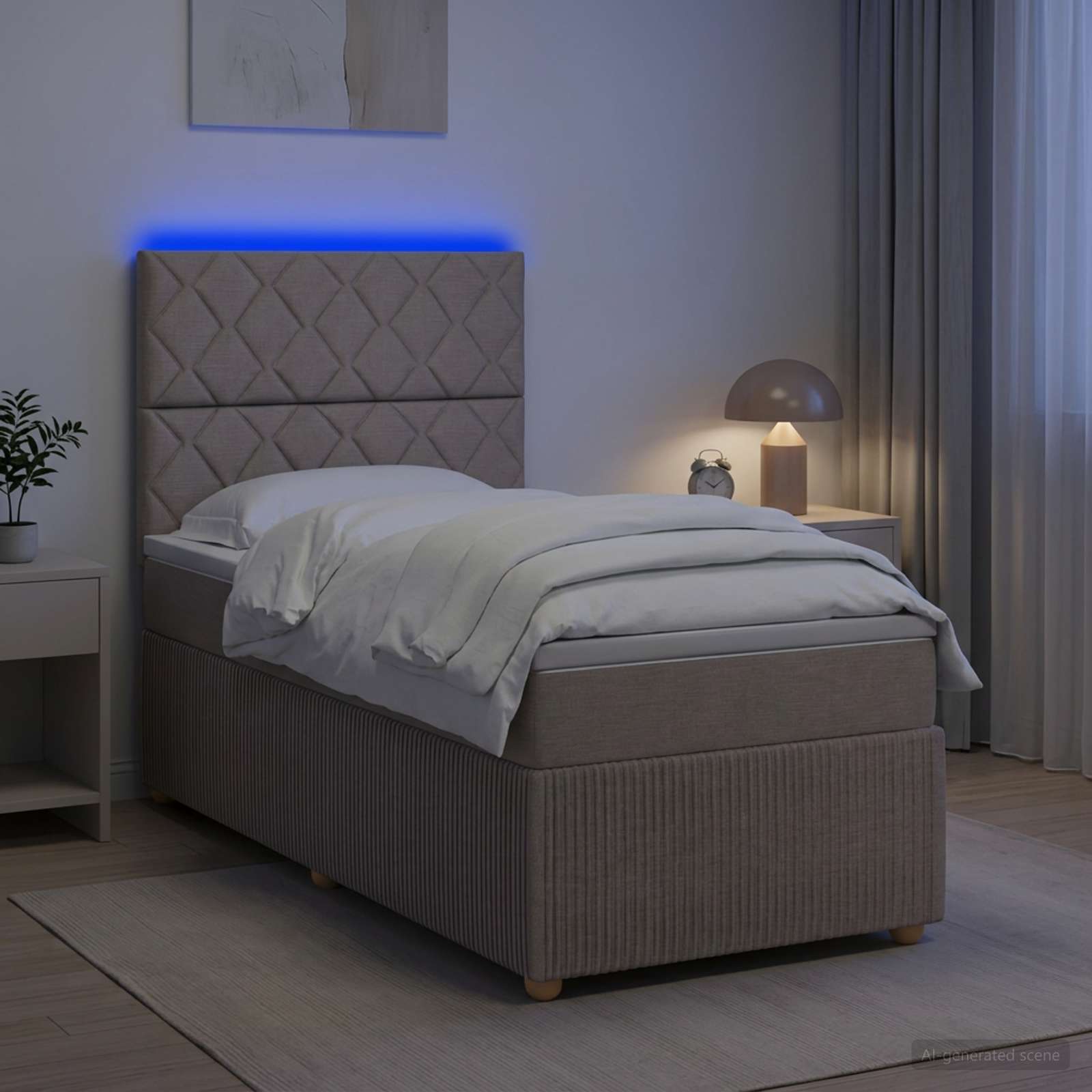 Κρεβάτι με κουτί ελατηρίου LED και στρώμα Taupe 90 x 190 cm - Pakobazaar