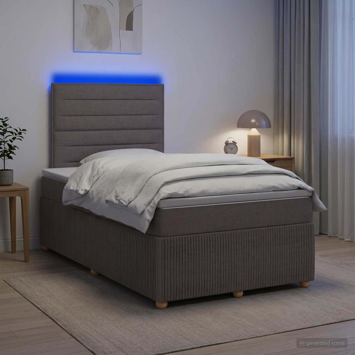 Κρεβάτι με κουτί ελατηρίου LED και στρώμα Taupe 120 x 200 cm - Pakobazaar