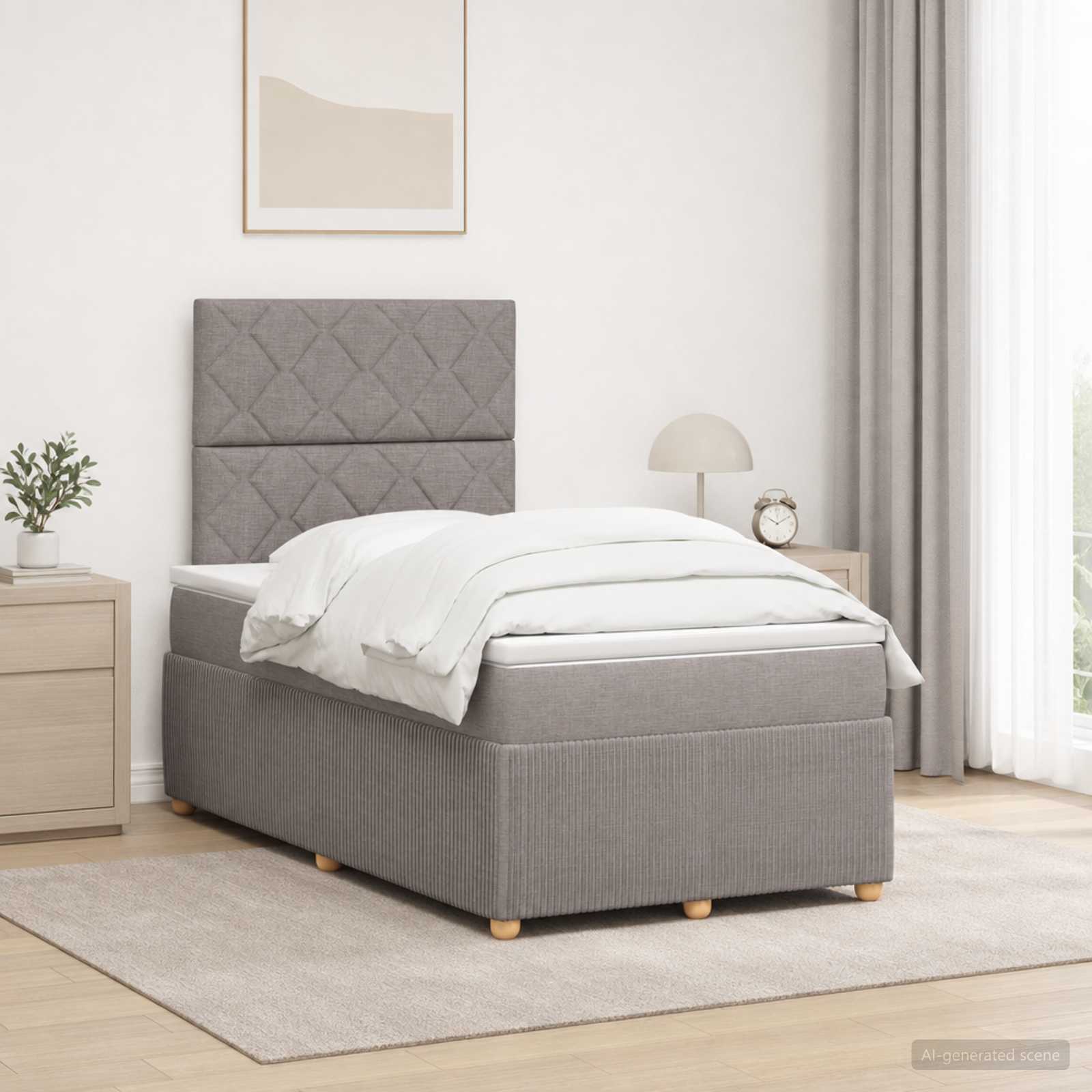 Κρεβάτι με κουτί ελατηρίου LED και στρώμα Taupe 120 x 190 cm - Pakobazaar