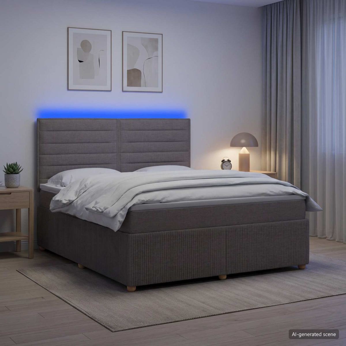 Κρεβάτι με κουτί ελατηρίου LED και στρώμα Taupe 180 x 200 cm