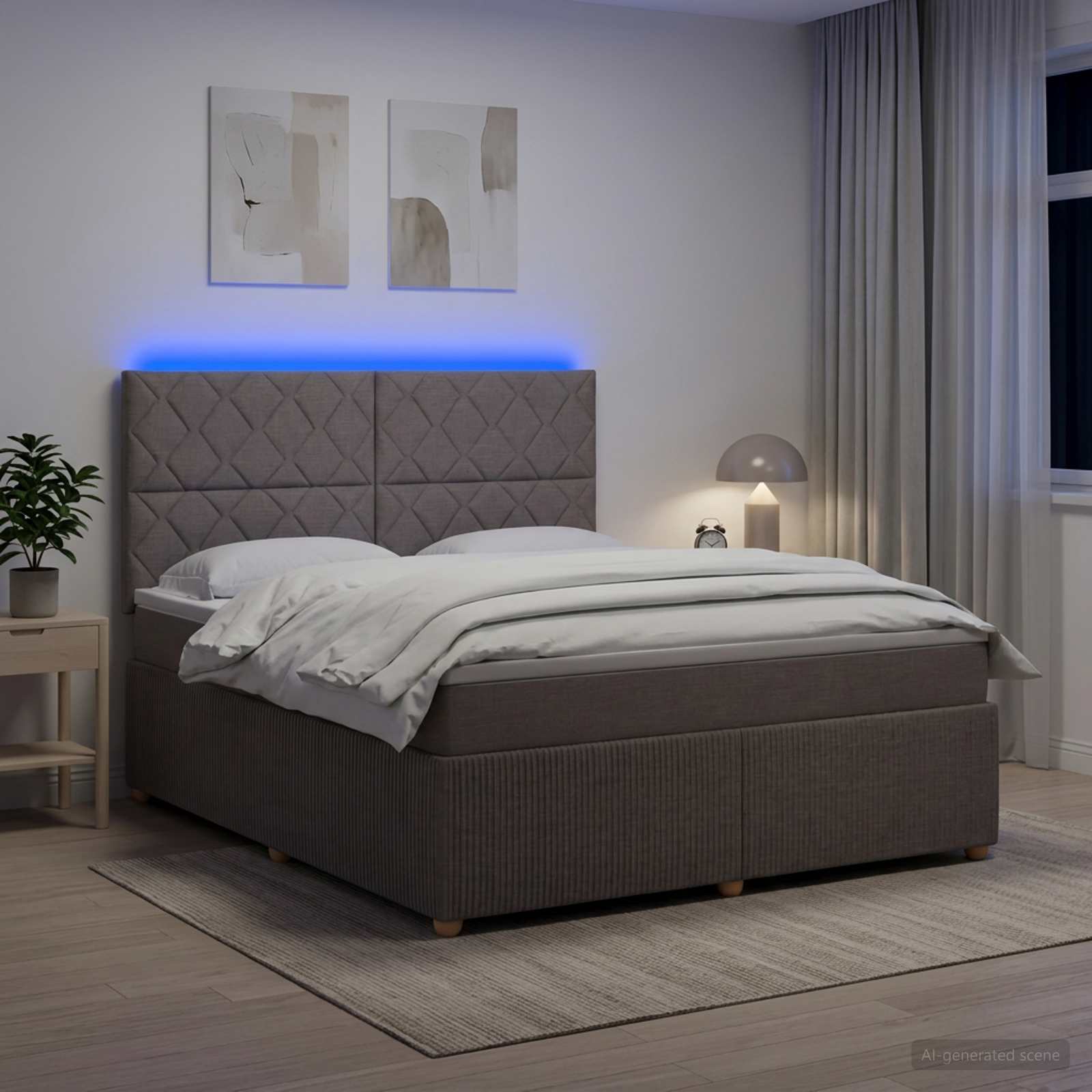 Κρεβάτι με κουτί ελατηρίου LED και στρώμα Taupe 180 x 200 cm - Pakobazaar