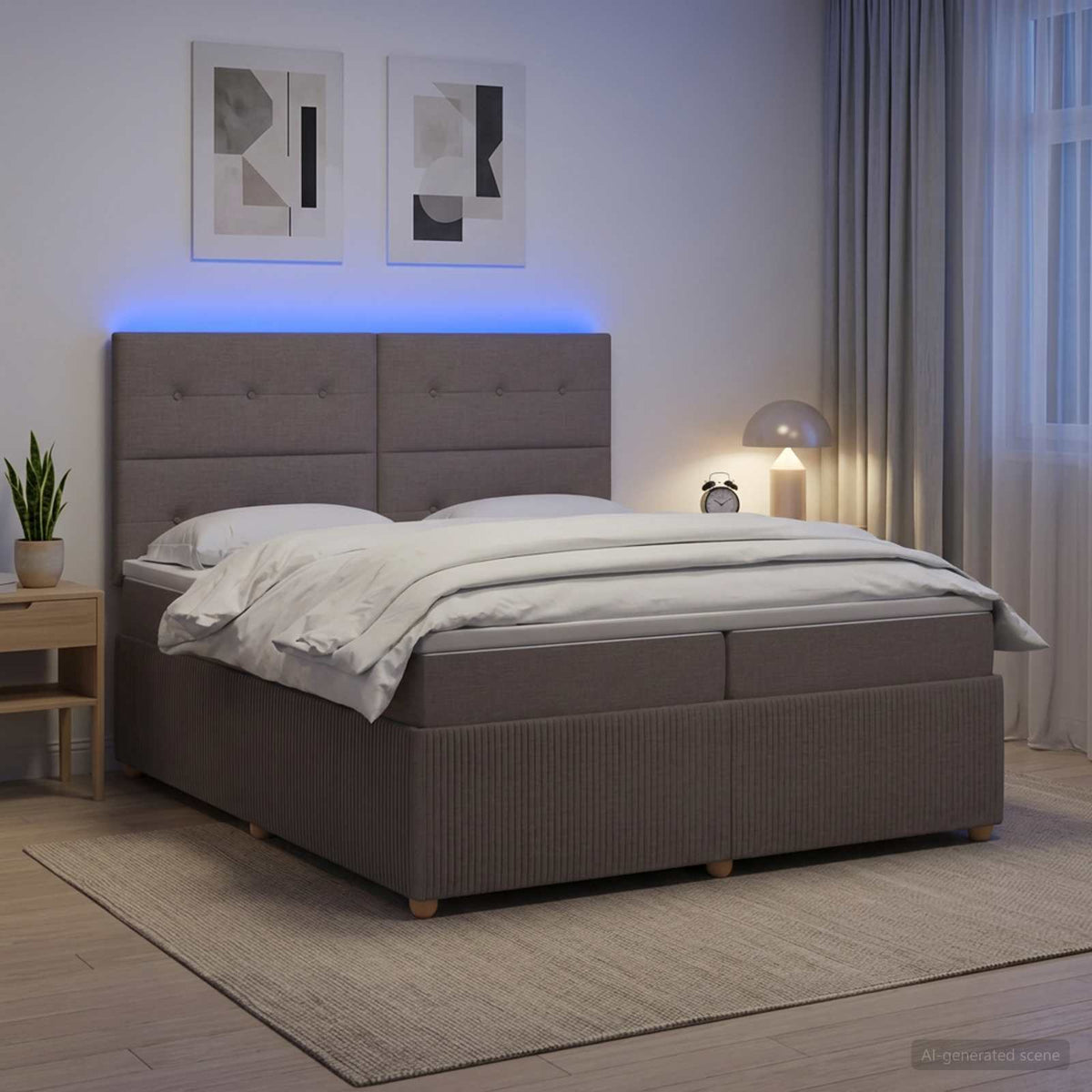 Κρεβάτι με κουτί ελατηρίου LED και στρώμα Taupe 200 x 200 cm - Pakobazaar