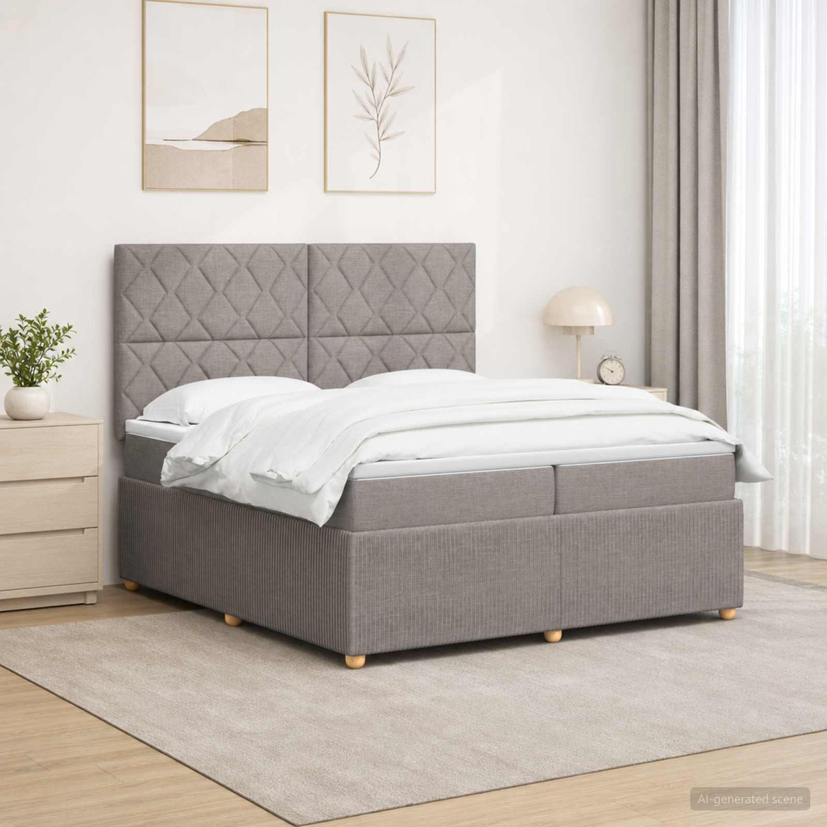 Κρεβάτι με κουτί ελατηρίου LED και στρώμα Taupe 200 x 200 cm - Pakobazaar