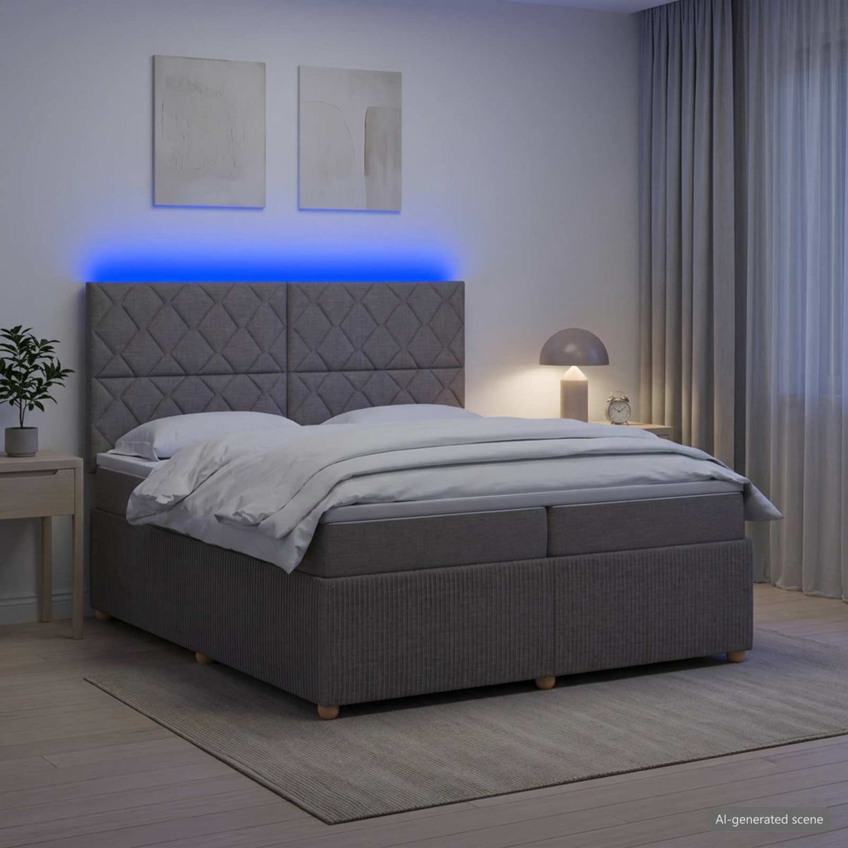 Κρεβάτι με κουτί ελατηρίου LED και στρώμα Taupe 200 x 200 cm - Pakobazaar