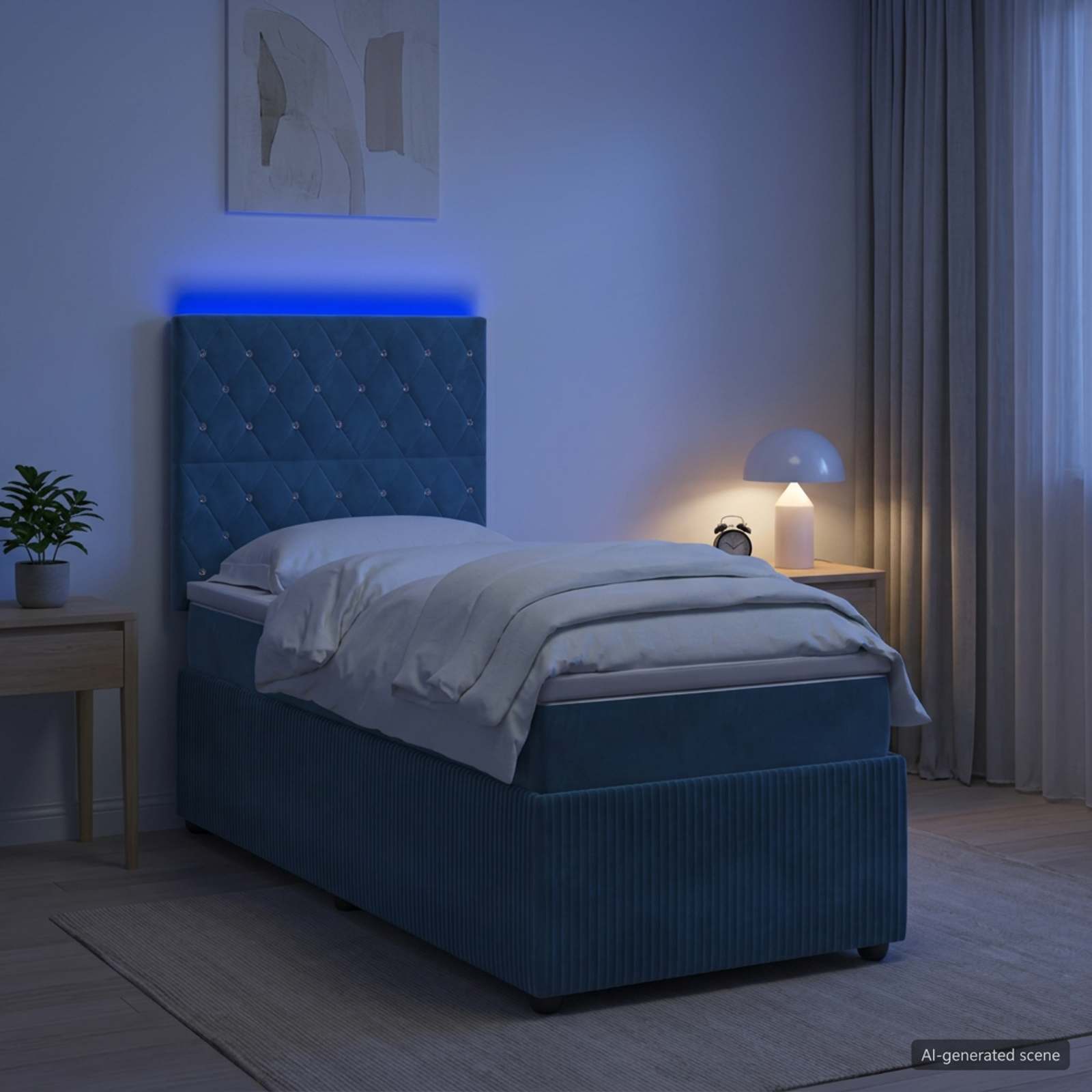 Κρεβάτι με κουτί ελατηρίου LED και στρώμα Μπλε 80 x 200 cm - Pakobazaar