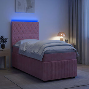 Κρεβάτι με κουτί ελατηρίου LED και στρώμα Ροζ 80 x 200 cm - Pakobazaar