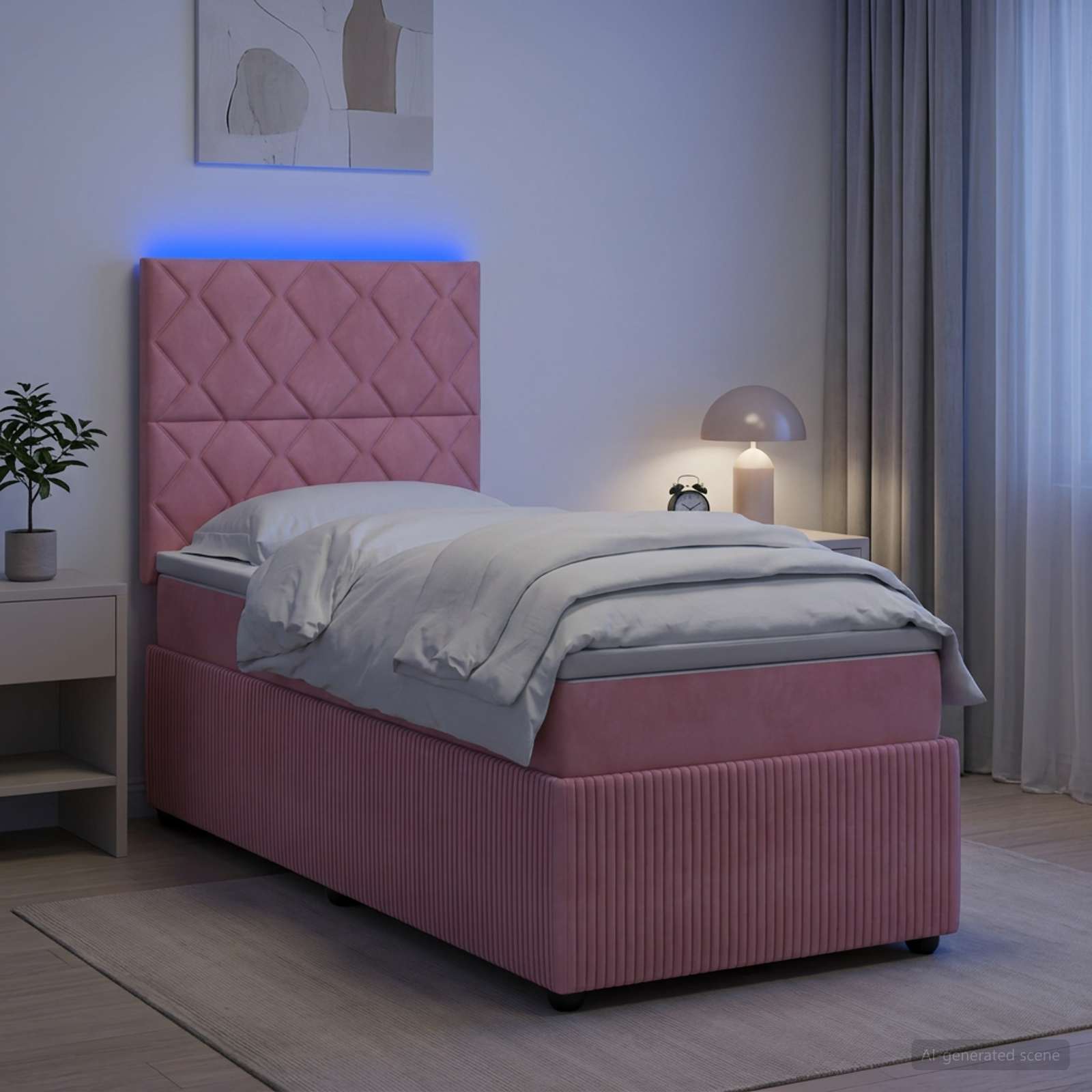Κρεβάτι με κουτί ελατηρίου LED και στρώμα Ροζ 100 x 200 cm - Pakobazaar