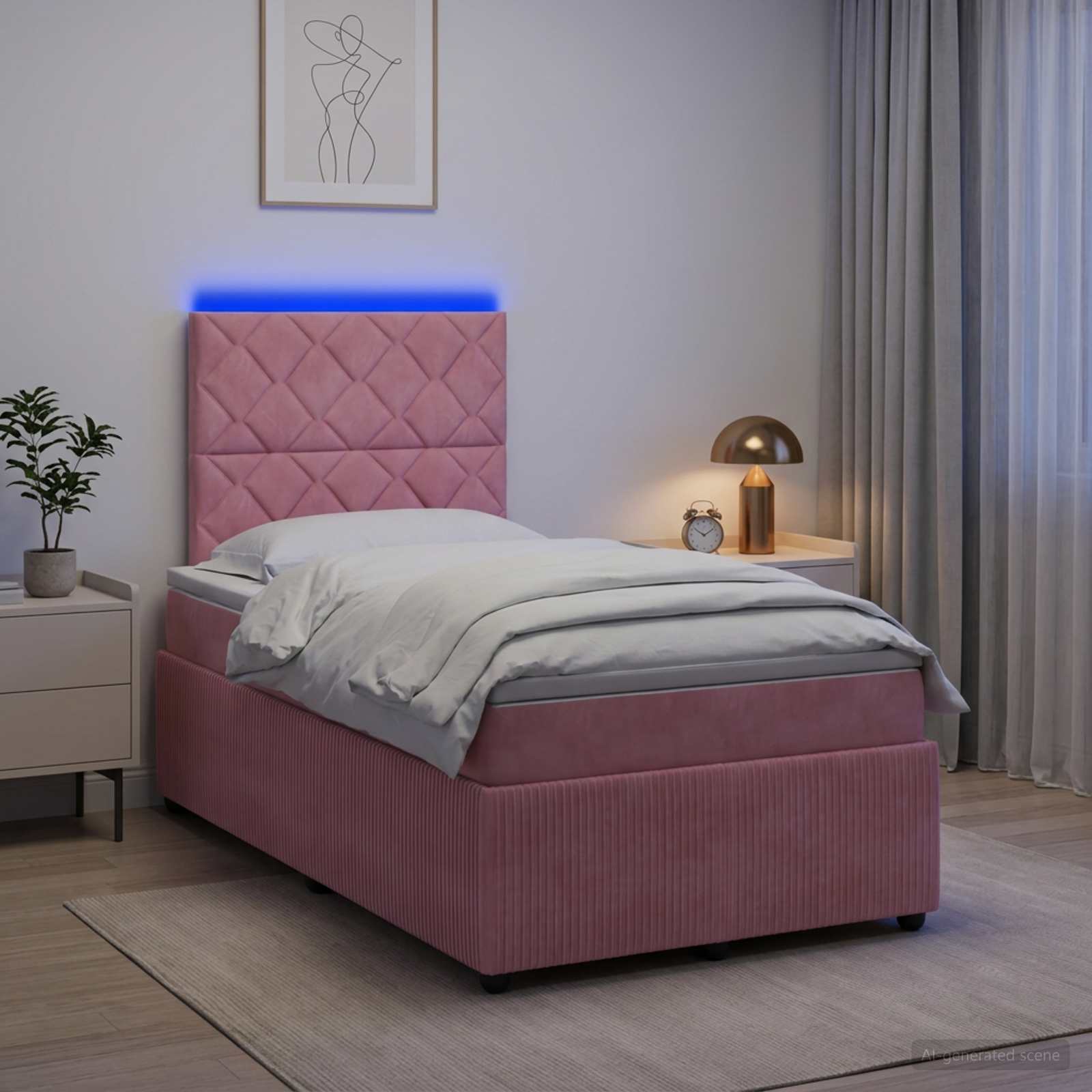 Κρεβάτι με κουτί ελατηρίου LED και στρώμα Ροζ 120 x 200 cm - Pakobazaar