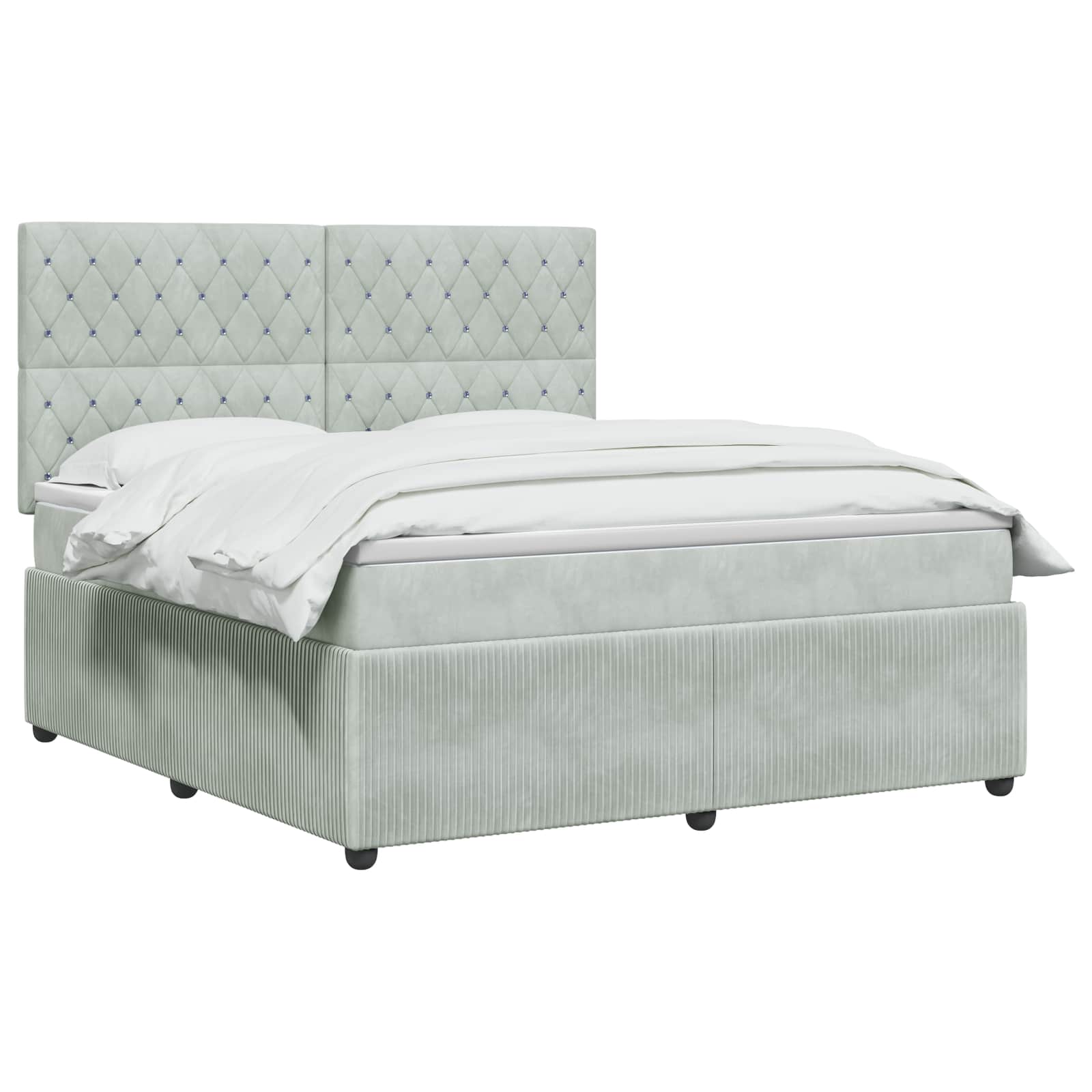Κρεβάτι με κουτί ελατηρίου LED και στρώμα Ανοιχτό γκρι Βελούδο - Pakobazaar
