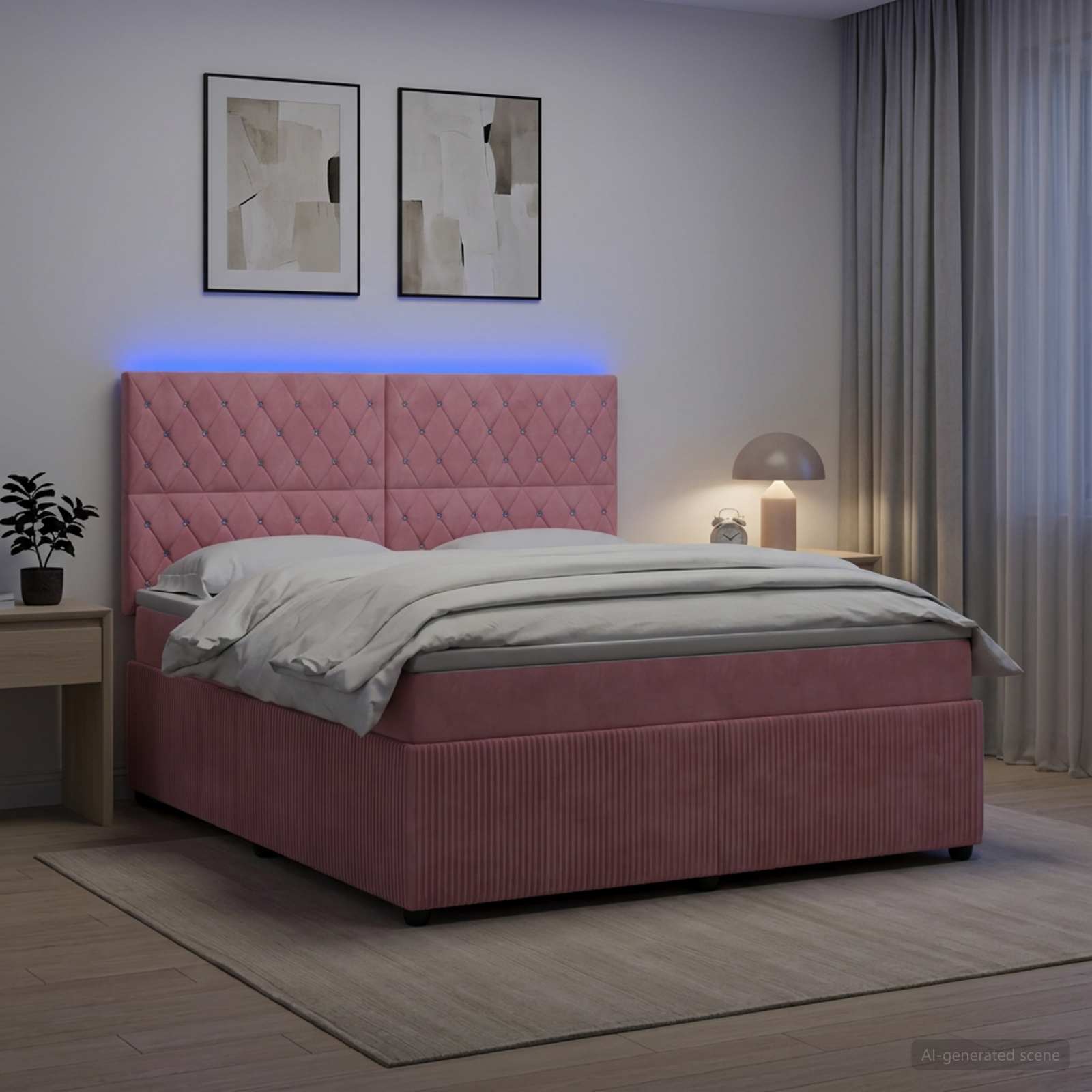 Κρεβάτι με κουτί ελατηρίου LED και στρώμα Ροζ 160 x 200 cm - Pakobazaar