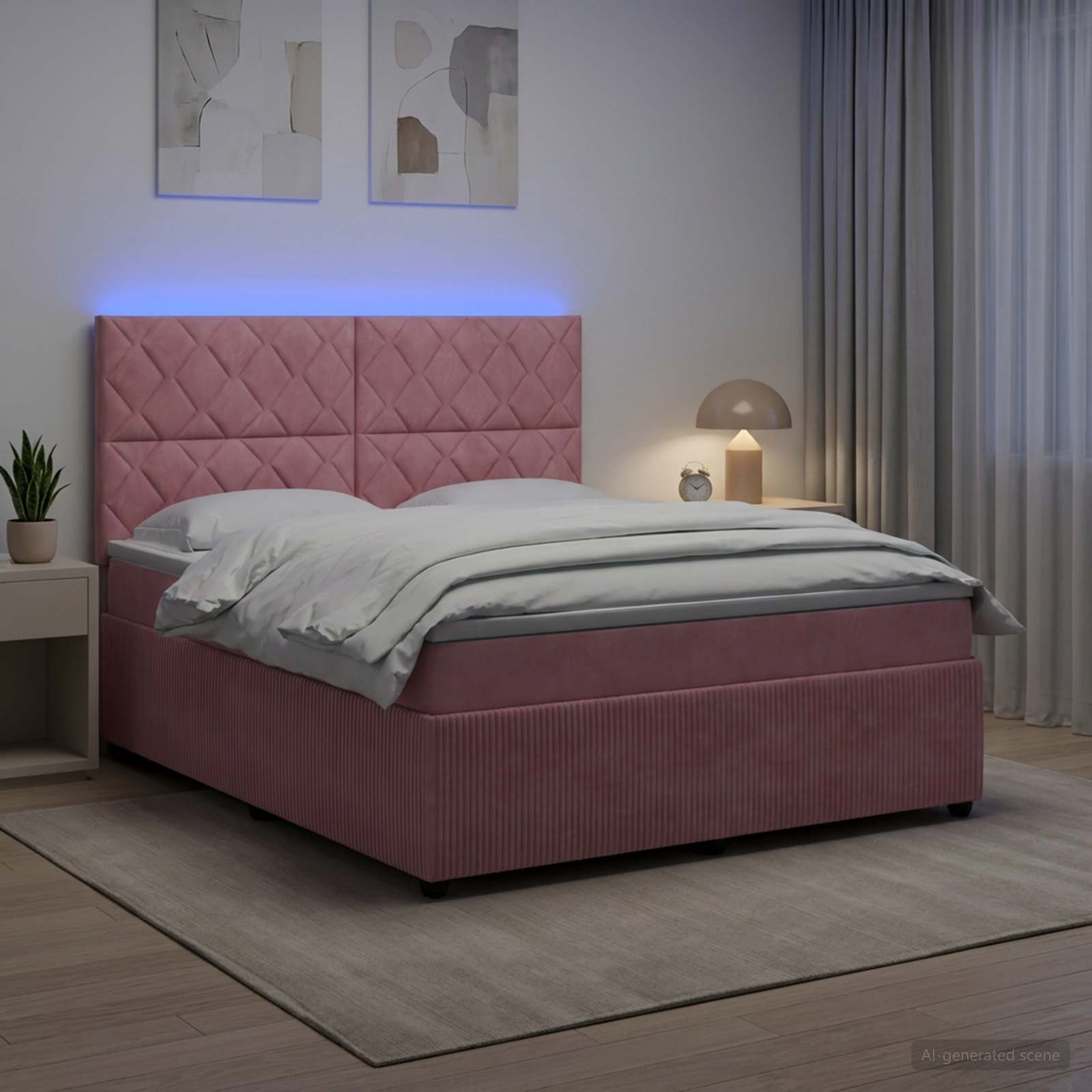 Κρεβάτι με κουτί ελατηρίου LED και στρώμα Ροζ 160 x 200 cm - Pakobazaar