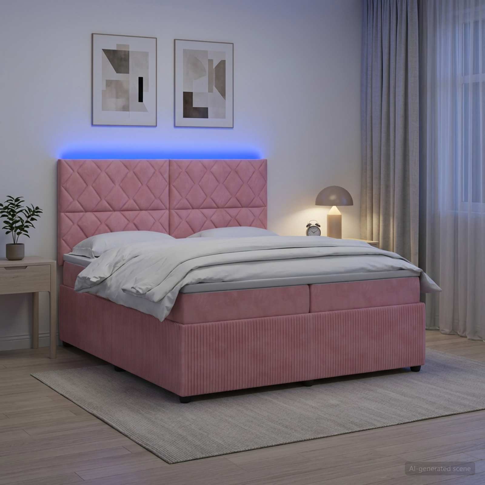 Κρεβάτι με κουτί ελατηρίου LED και στρώμα Ροζ 200 x 200 cm - Pakobazaar