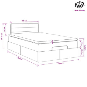 Κρεβάτι Ottoman με στρώμα με κεφαλάρι Μαύρο 120 x 190 cm Ύφασμα