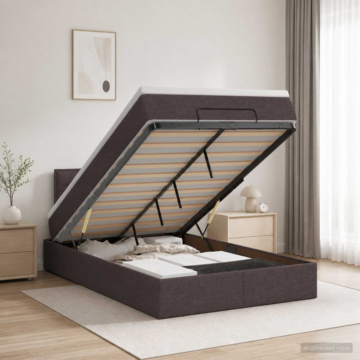 Κρεβάτι Ottoman με Στρώμα και LED Σκούρο Καφέ 120 x 200 cm - Pakobazaar
