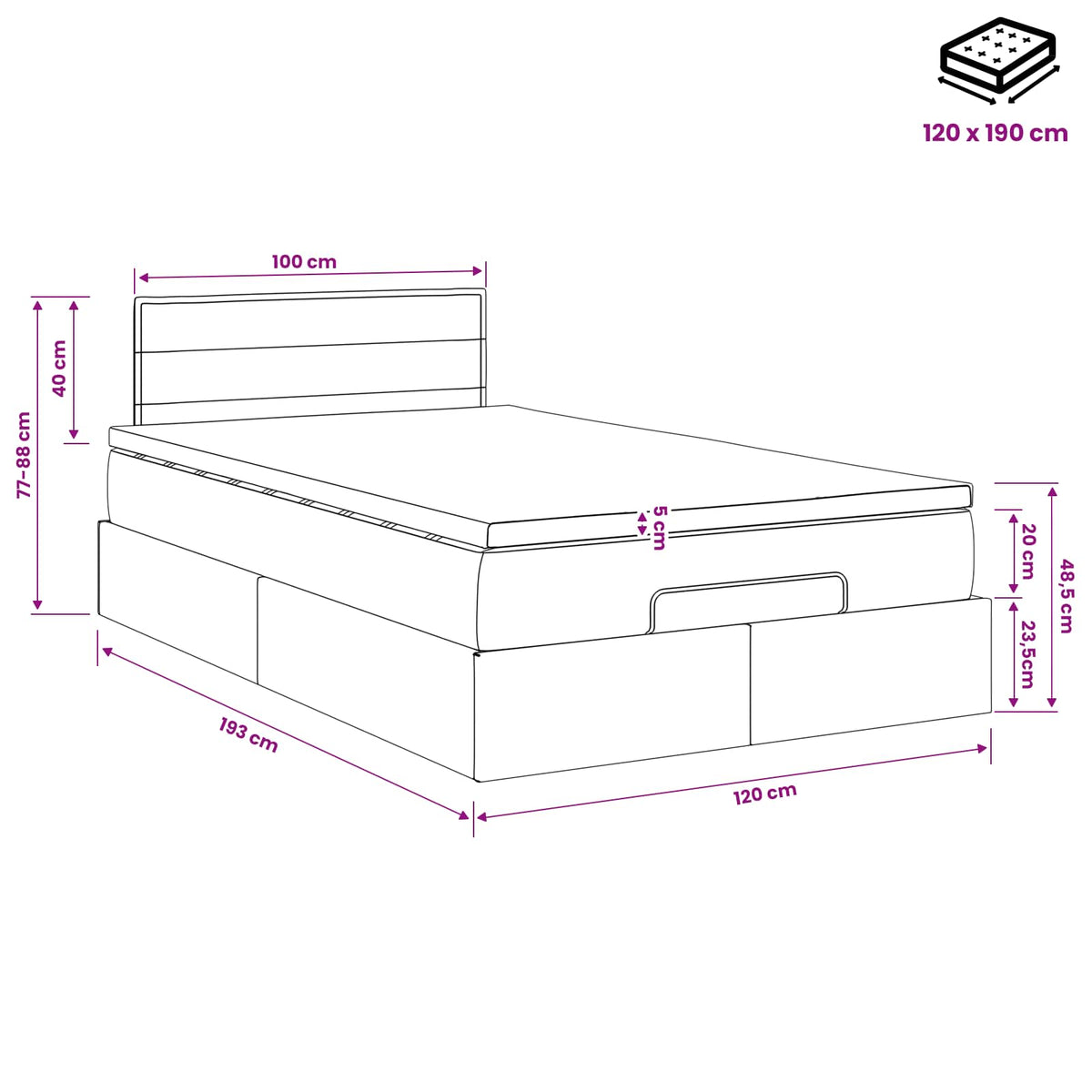 Κρεβάτι Ottoman με στρώμα με κεφαλάρι Taupe 120 x 190 cm Ύφασμα - Pakobazaar