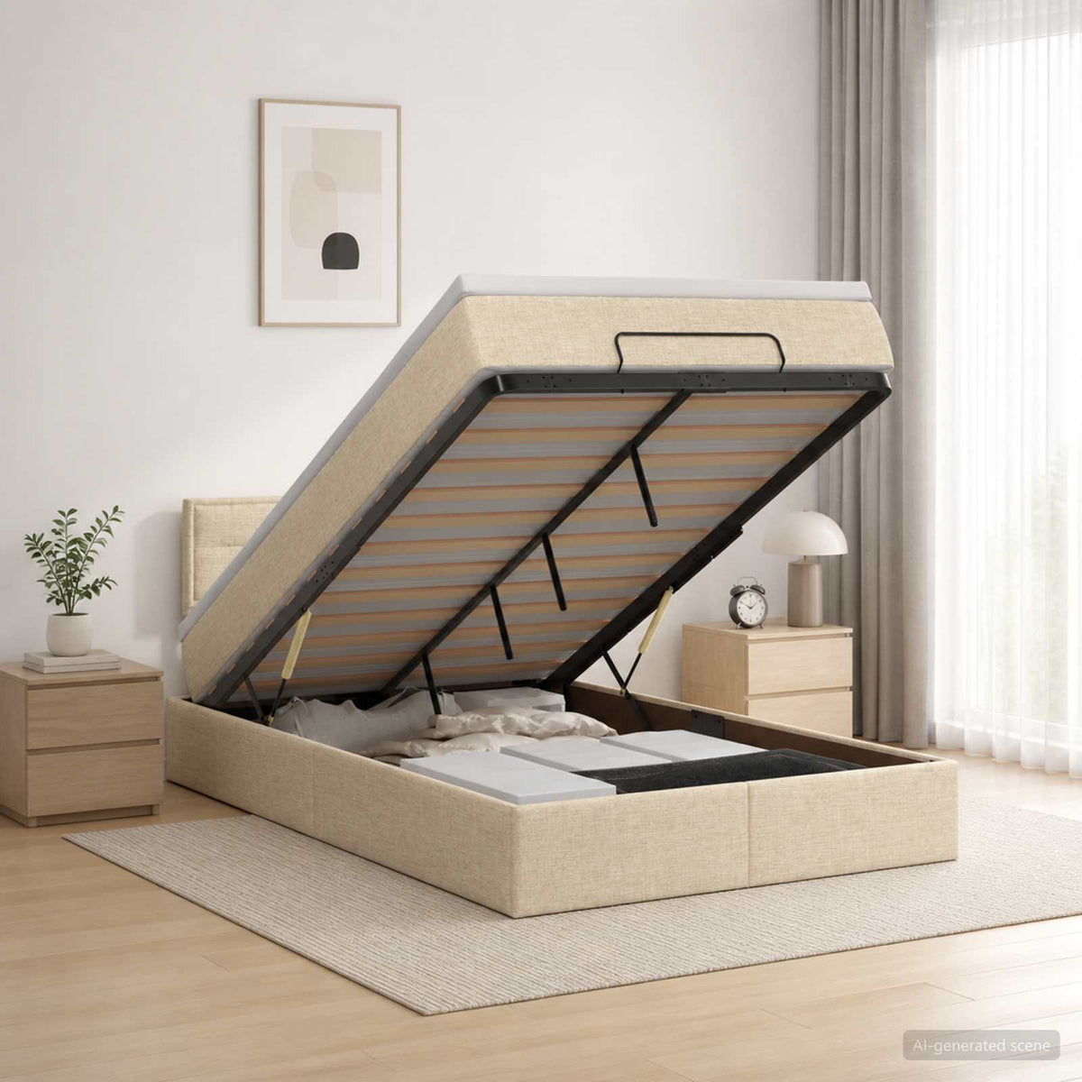 Κρεβάτι Ottoman με στρώμα με κεφαλάρι Κρεμ 120 x 200 cm Ύφασμα - Pakobazaar