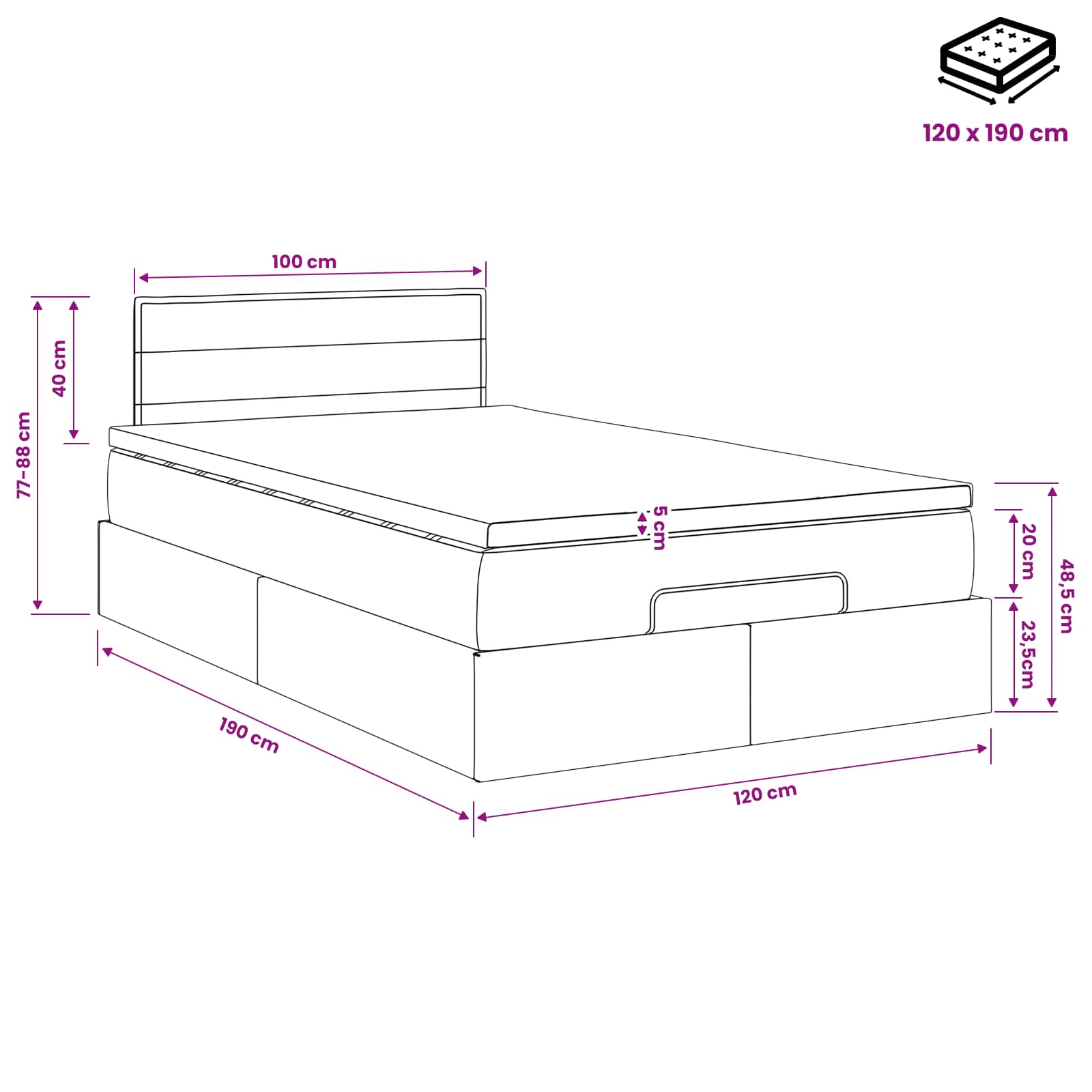 Κρεβάτι Ottoman με στρώμα με κεφαλάρι Μπλε 120 x 190 cm Ύφασμα