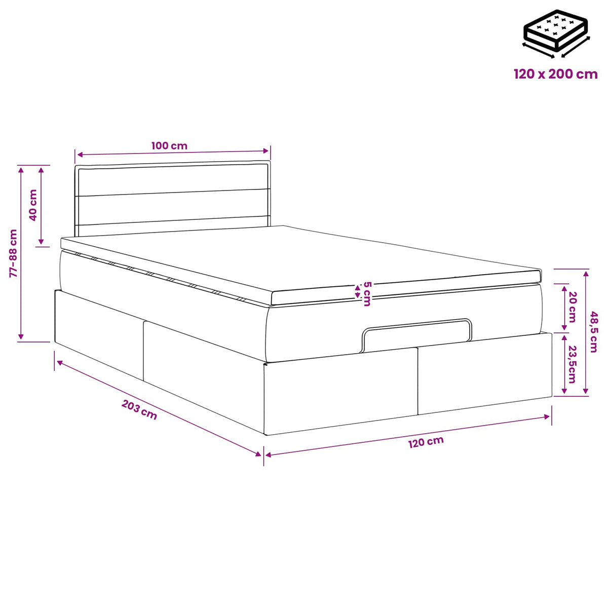 Κρεβάτι Ottoman με στρώμα με κεφαλάρι Taupe 120 x 200 cm Ύφασμα