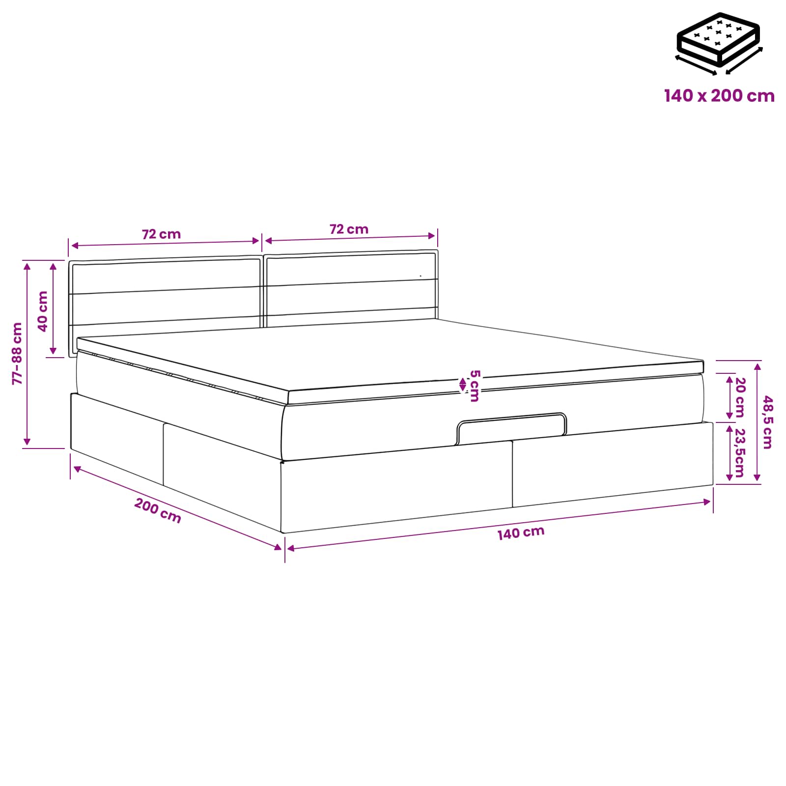 Κρεβάτι Ottoman με στρώμα Σκούρο Καφέ 140 x 200 cm Ύφασμα - Pakobazaar