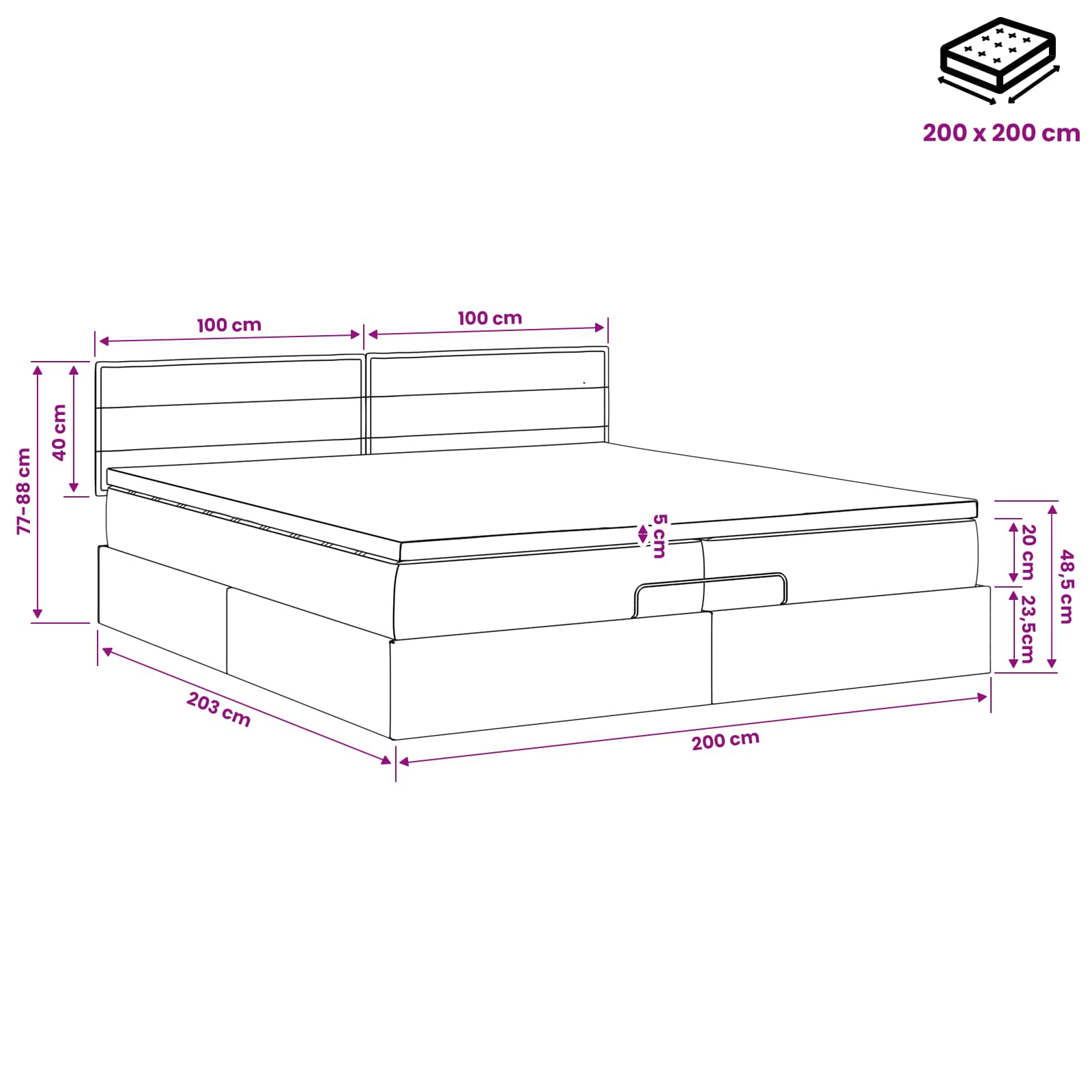 Κρεβάτι Ottoman με στρώμα Σκούρο Καφέ 200 x 200 cm Ύφασμα