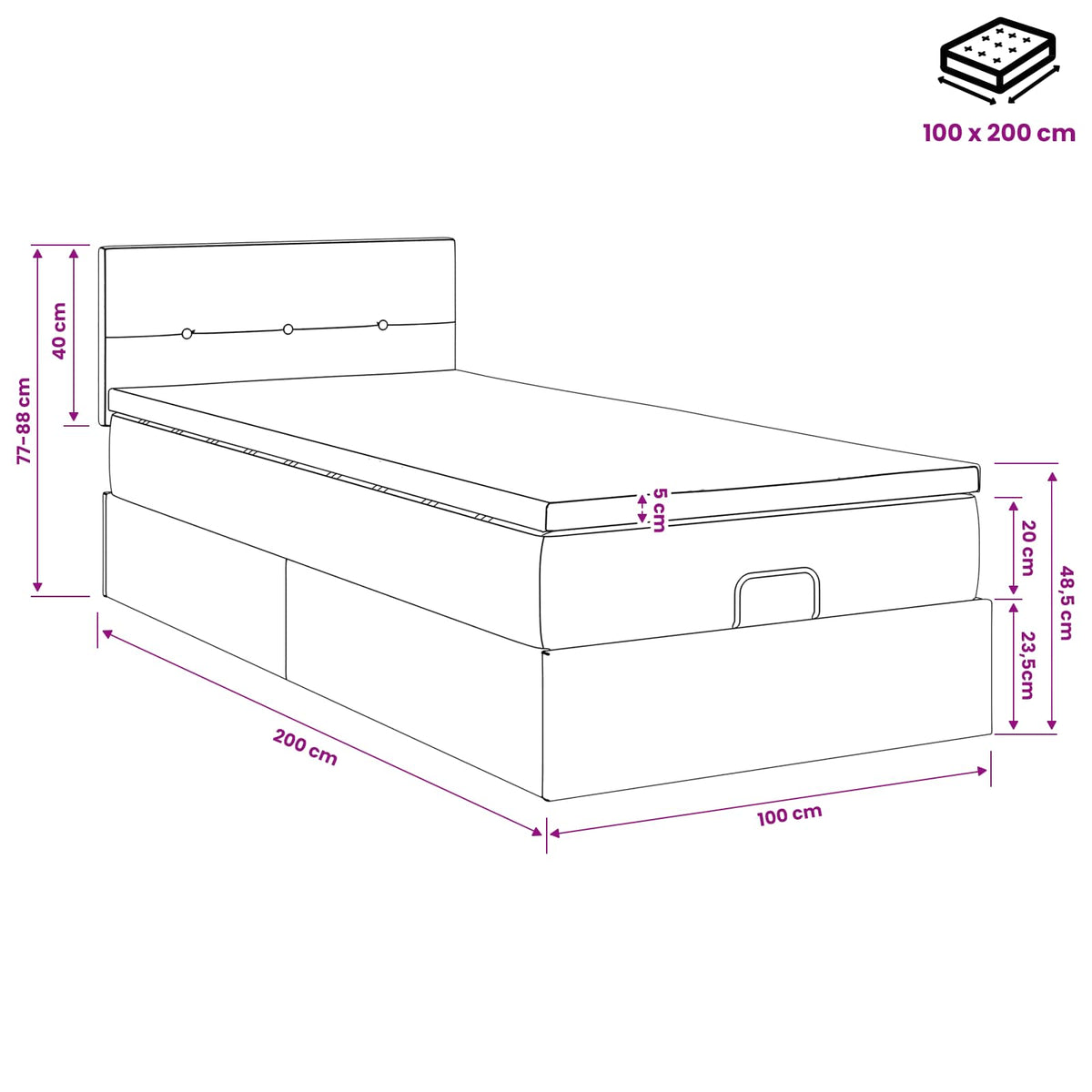 Κρεβάτι Ottoman με στρώμα Ανοιχτό γκρι 100 x 200 cm Ύφασμα - Pakobazaar