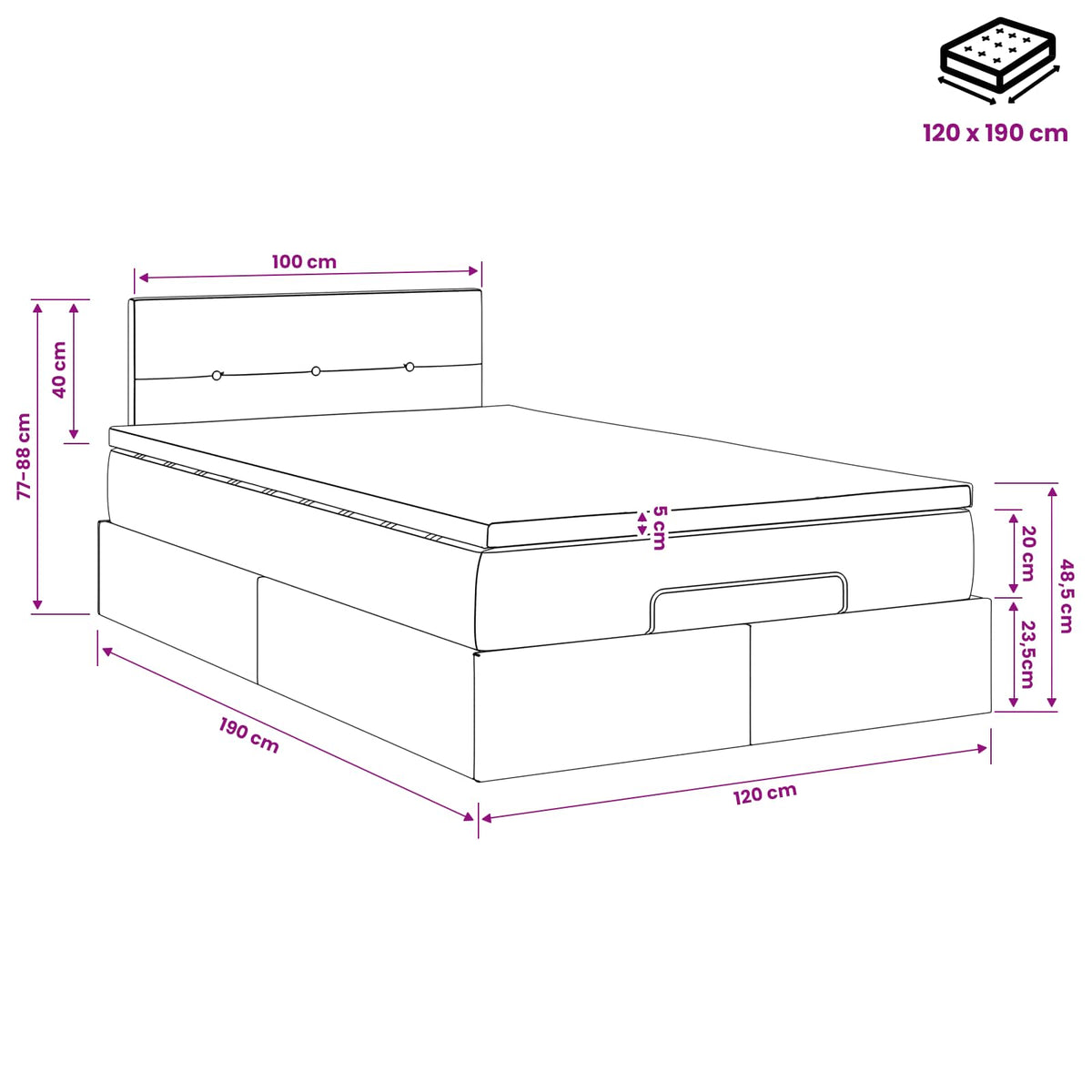 Κρεβάτι Ottoman με στρώμα Ανοιχτό γκρι 120 x 190 cm Ύφασμα - Pakobazaar