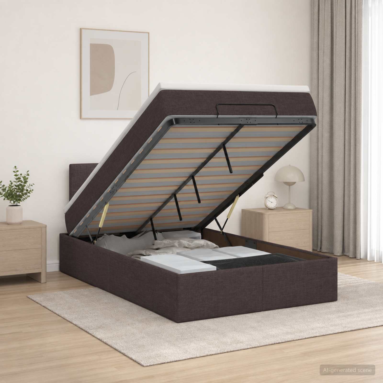 Κρεβάτι Ottoman με Στρώμα και LED Σκούρο Καφέ 120 x 200 cm - Pakobazaar