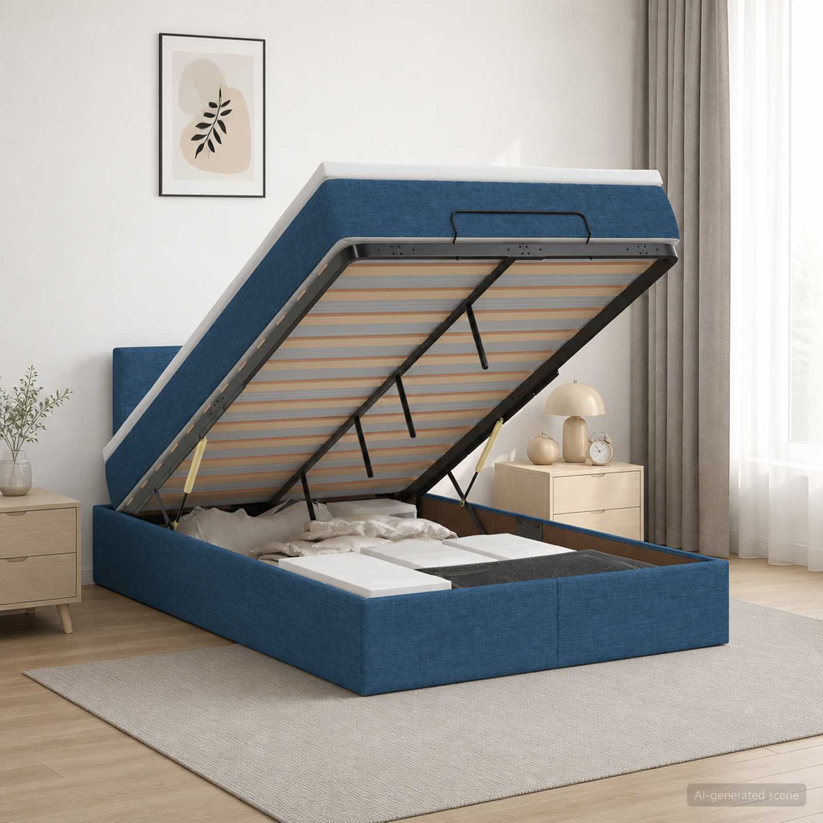 Κρεβάτι Ottoman με Στρώμα και LED Μπλε 120 x 190 cm Ύφασμα - Pakobazaar